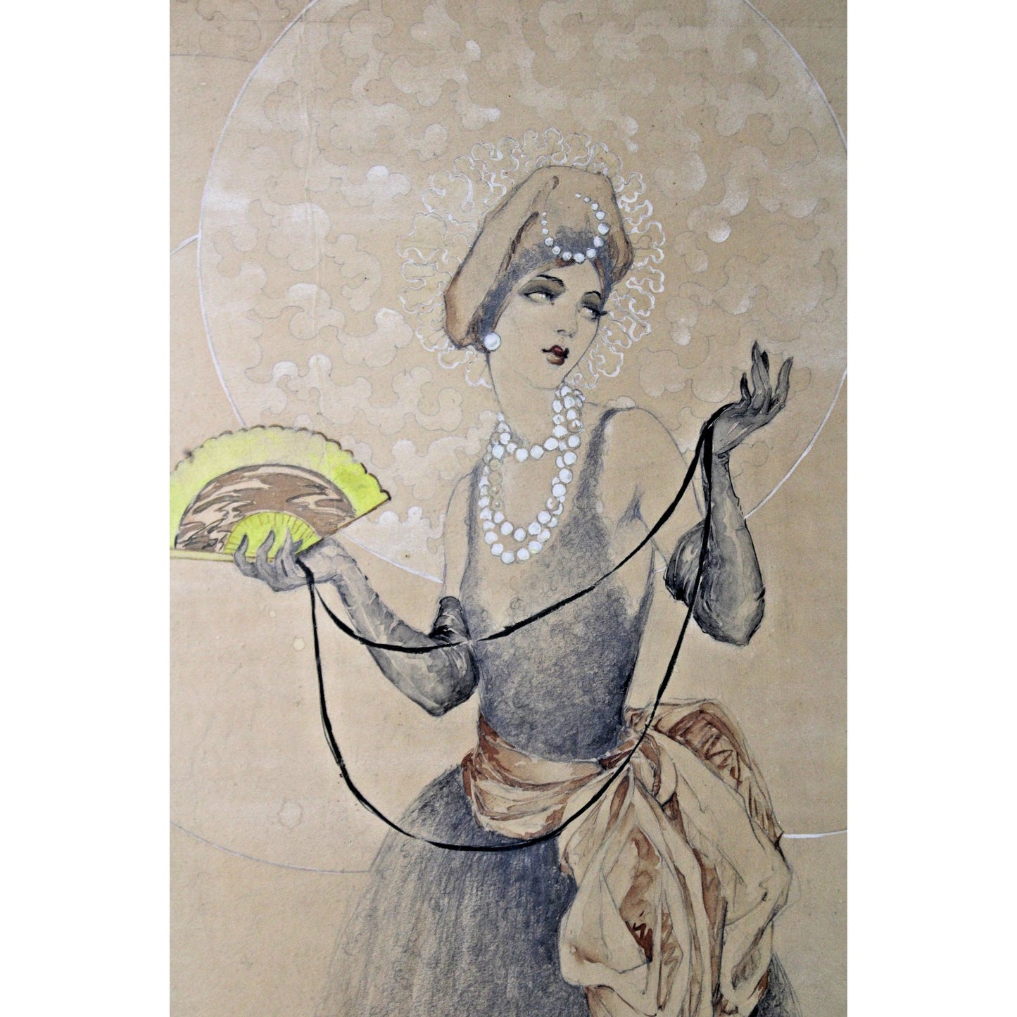 Large Framed Art Deco Fashion Illustration, ITM of Jean Gilles, Gaspar Camps VTG