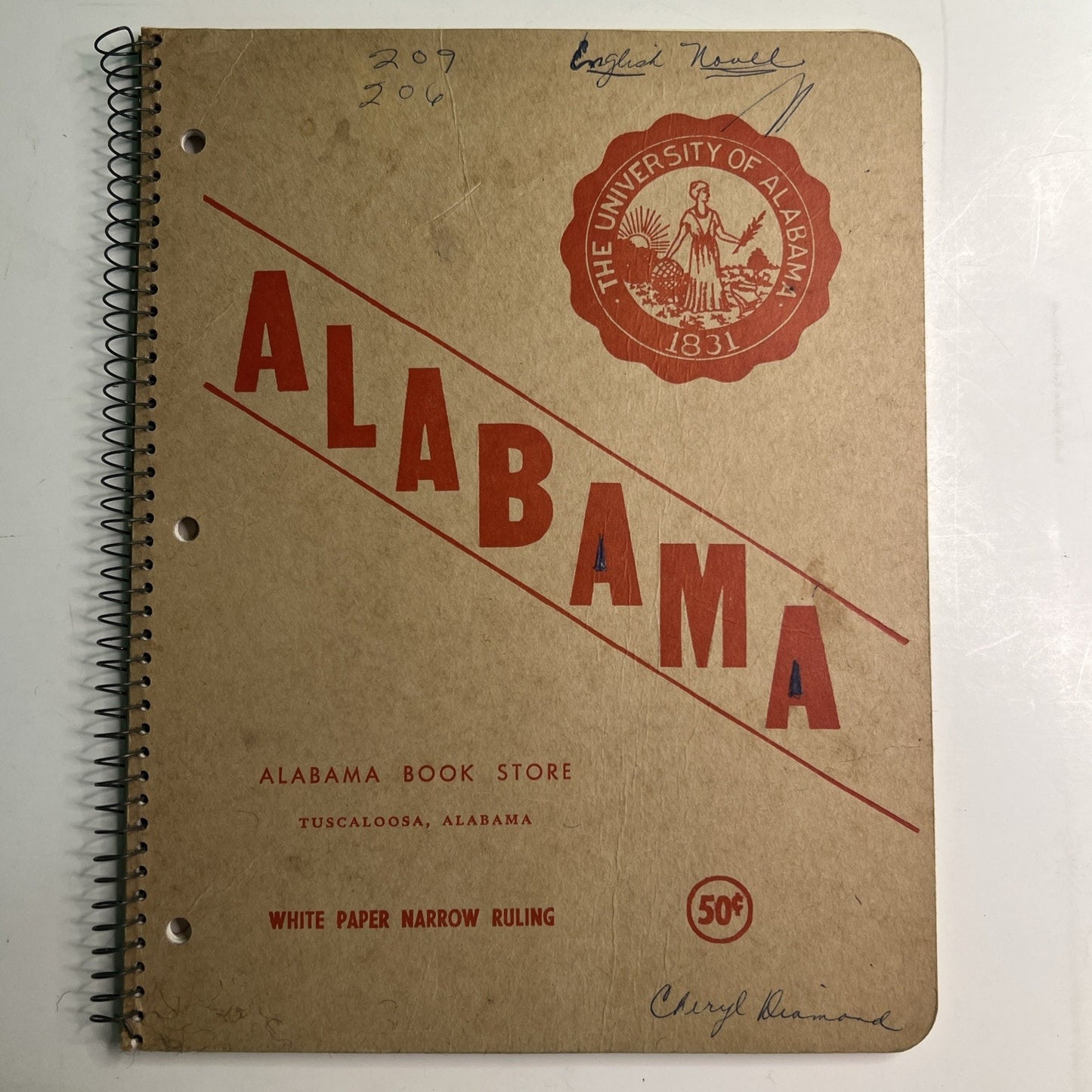 Vtg University Of Alabama Book Store Notebook College Ruled Sheets Tuscaloosa