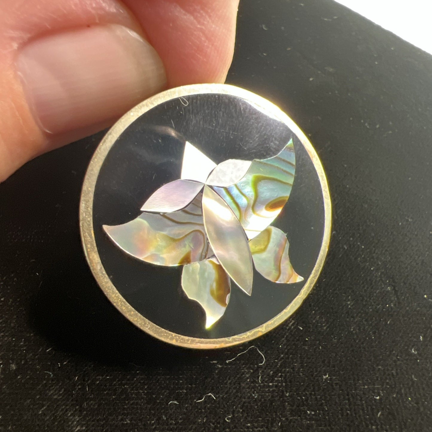 Vintage Mexican Alpaca Silver & Abalone Inlay Pendant & Locket Keepsake Box MOP