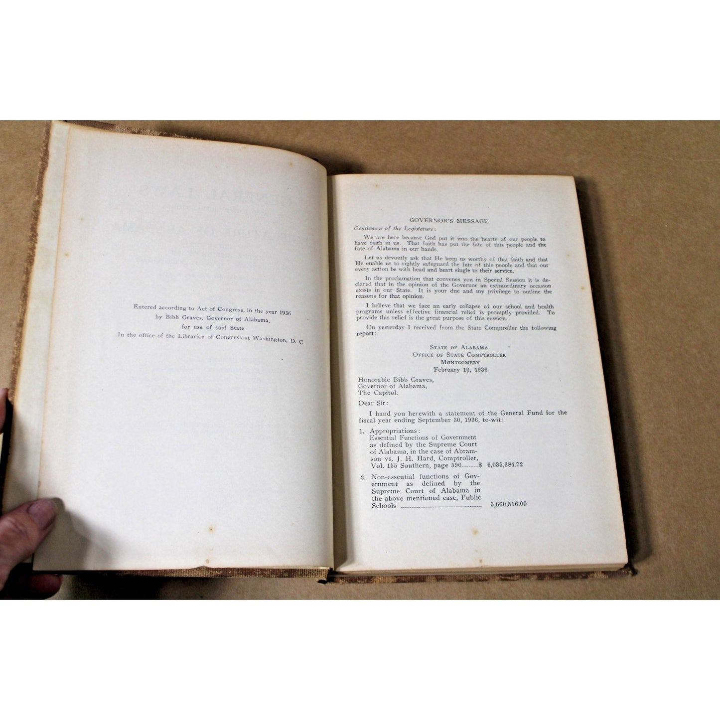1936 "General Laws and Joint Resolutions of the Legislature of Alabama" Extra