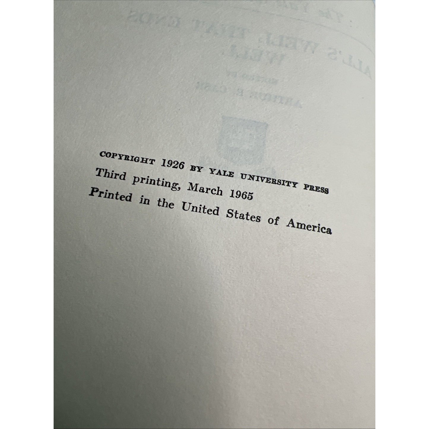 The Yale Shakespeare Hardcover ALL’S WELL THAT ENDS WELL 1965 3rd Printing