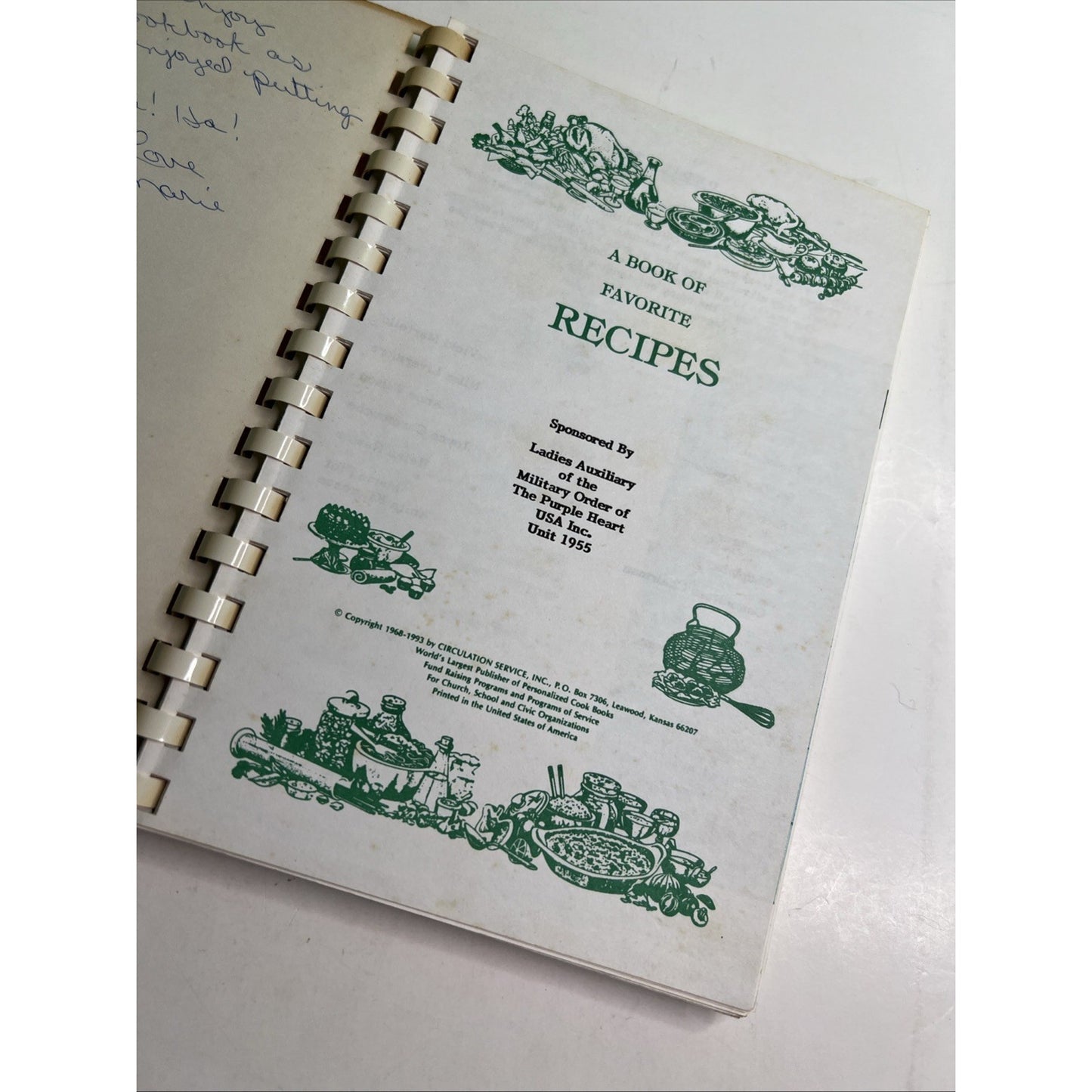 1993 Cookbook Ladies Auxiliary Military Order Purple Heart Unit 1955