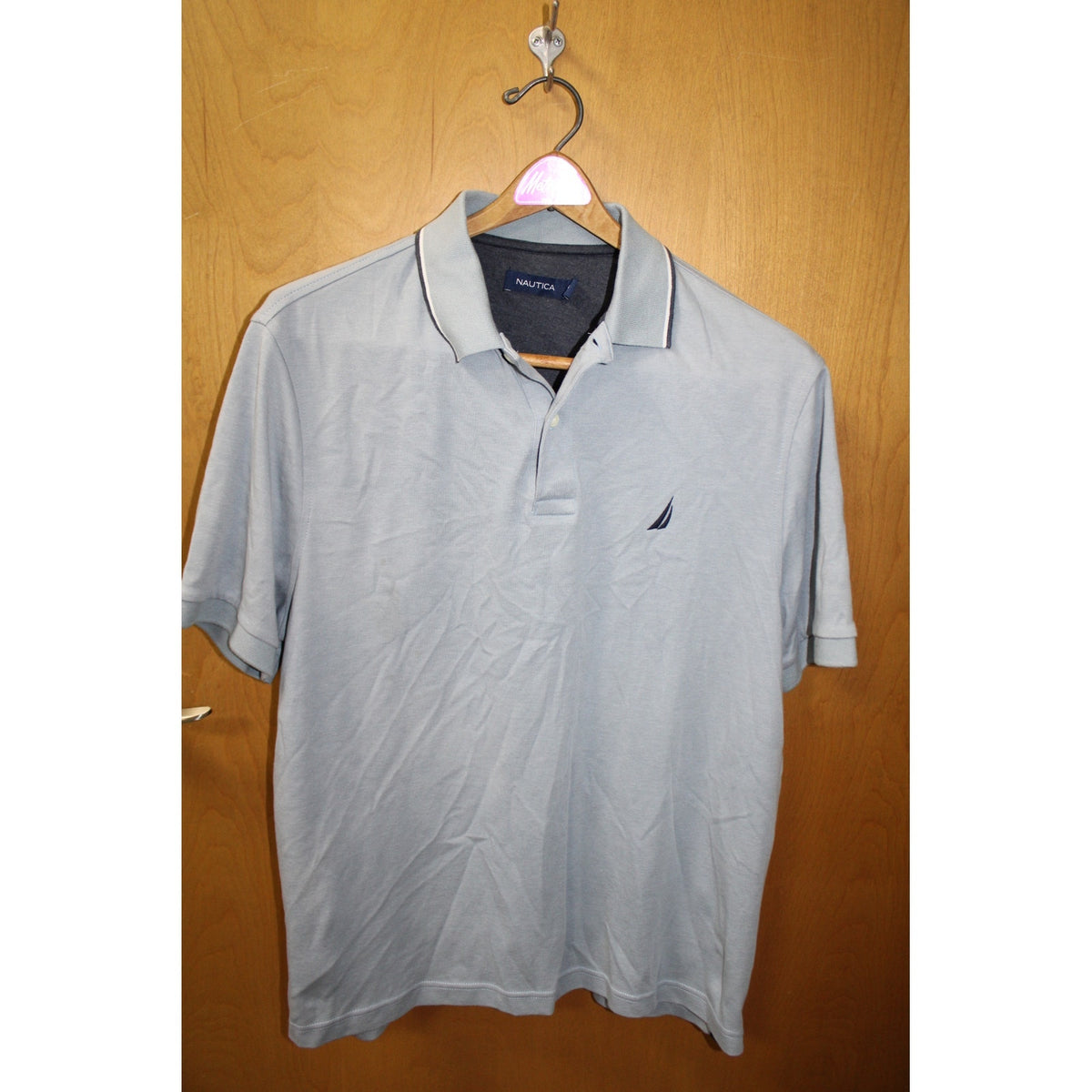 Nautica Men's Classic Fit Large L Performance Deck Polo Powder Blue Embroidered