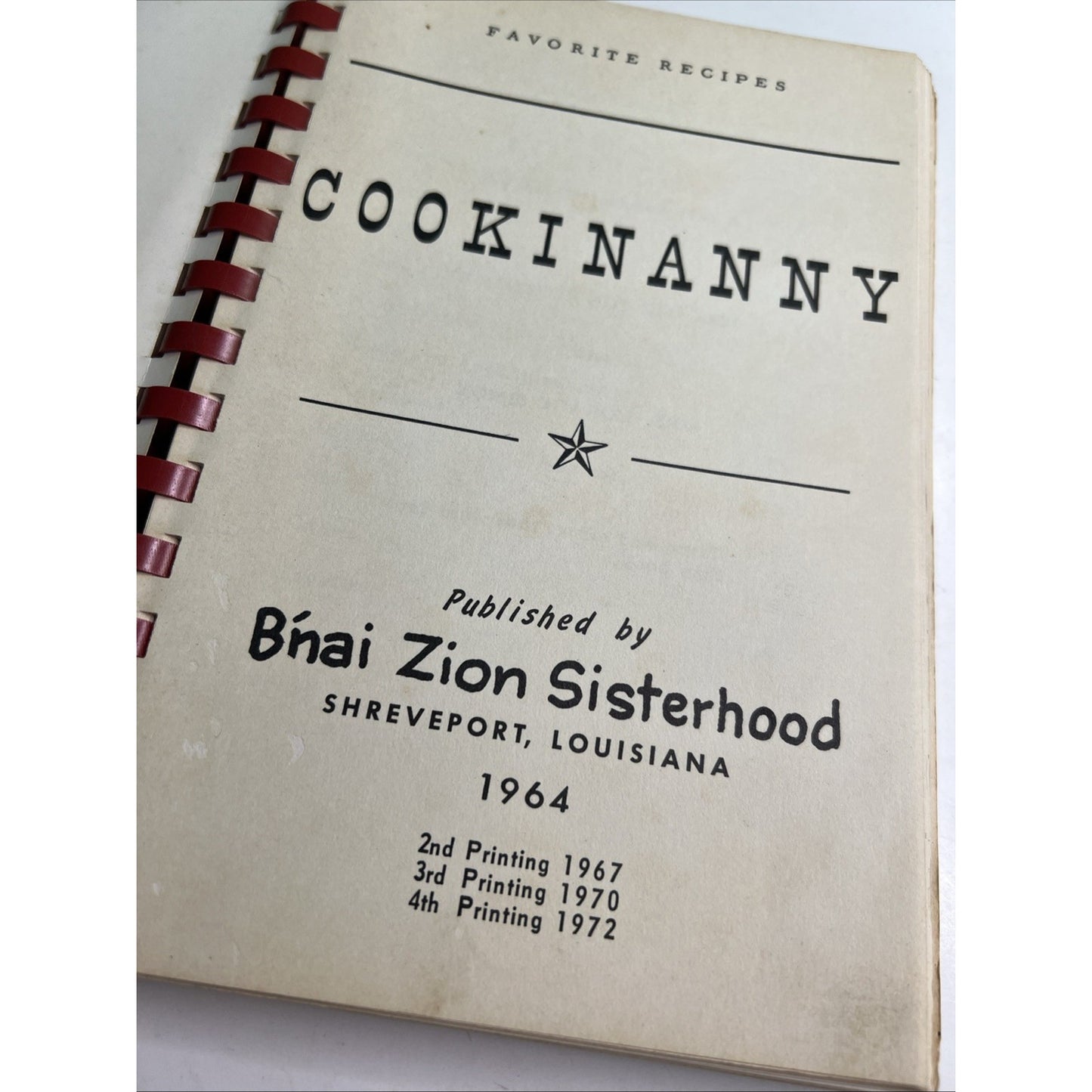 1964 COOKINANNY B'nai Zion Sisterhood Shreveport Louisiana Cookbook 4th Printing