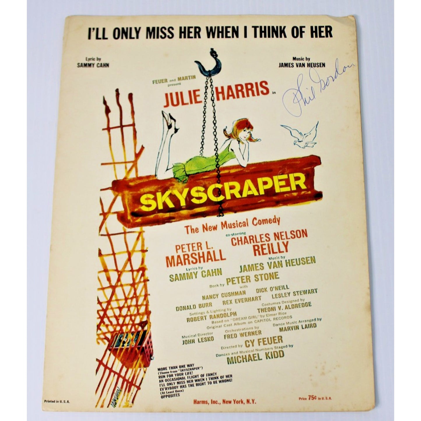1965 Vintage Sheet Music: Skyscraper- Signed by Phil Gordon