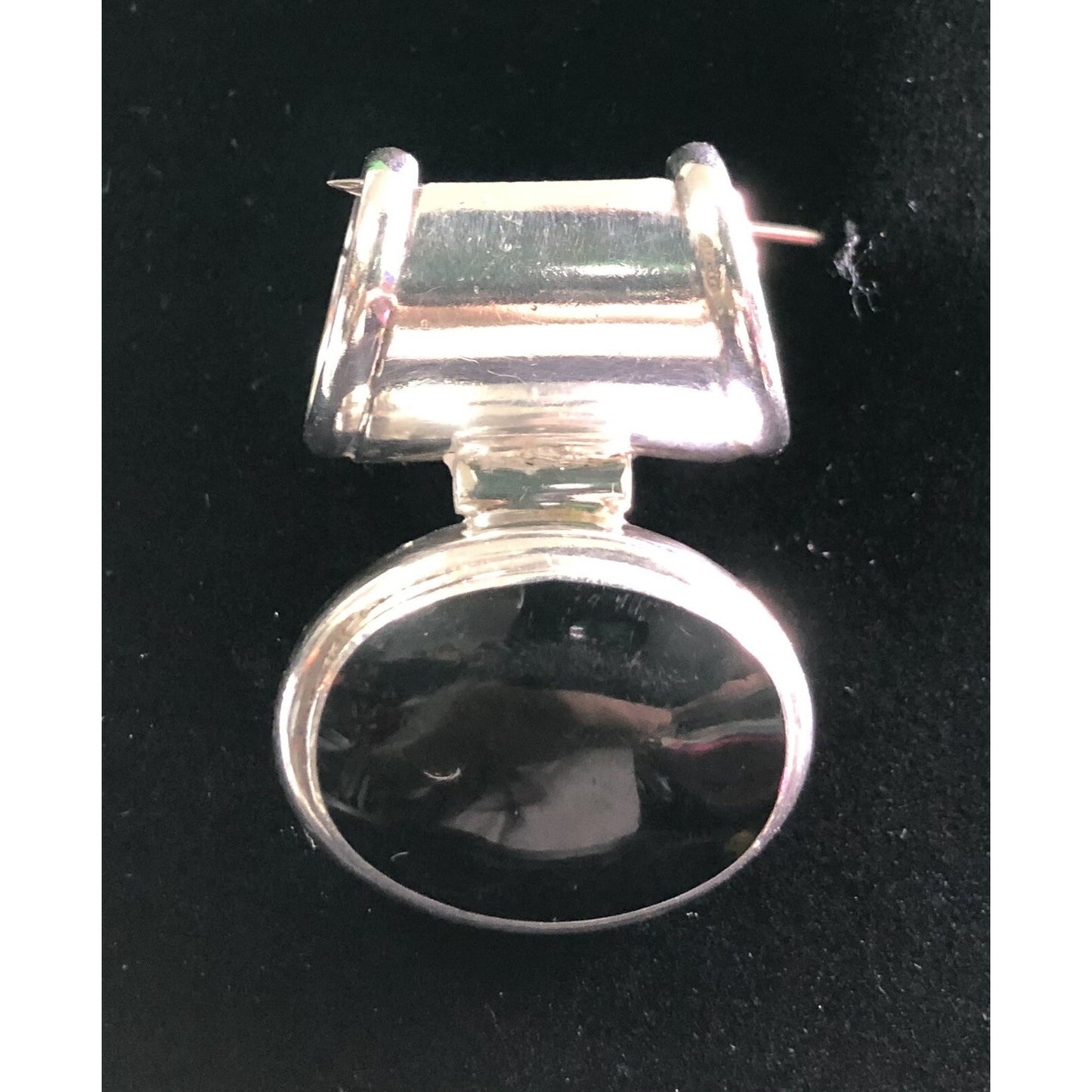Vintage Chunky Black Onyx Sterling Silver Pendant Statement Piece 925