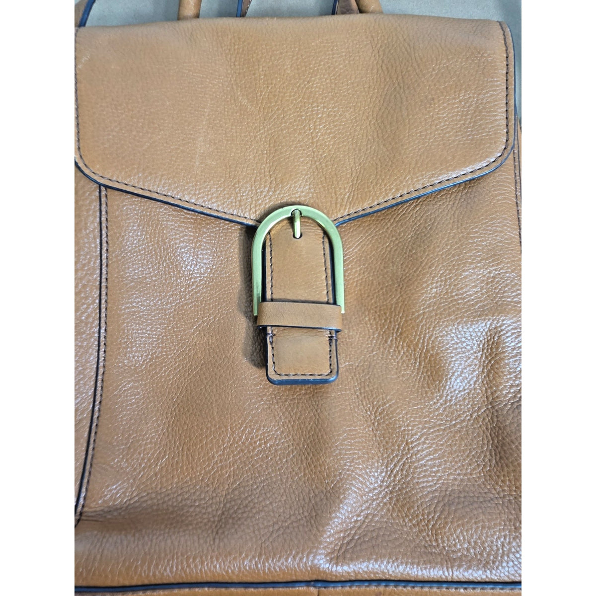 Vintage Fossil Maddox Genuine Pebbled Leather Backpack, Cognac w/ Key Charm