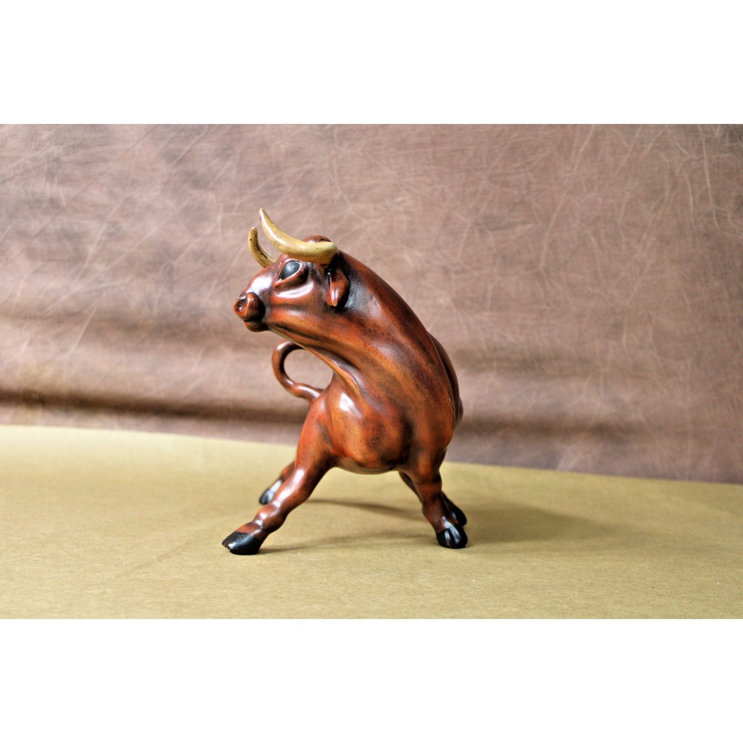 Vintage Hand-painted Ceramic Bull Figurine, Mid Century, signed, 10 inches