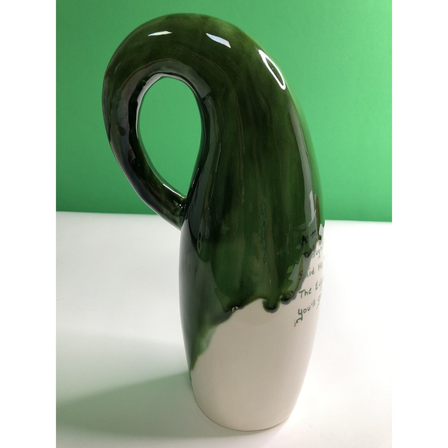 Vintage COACH AND FOUR Frederick Maryland OOAK BOTTLE W/ VERSE Green Drip Glaze