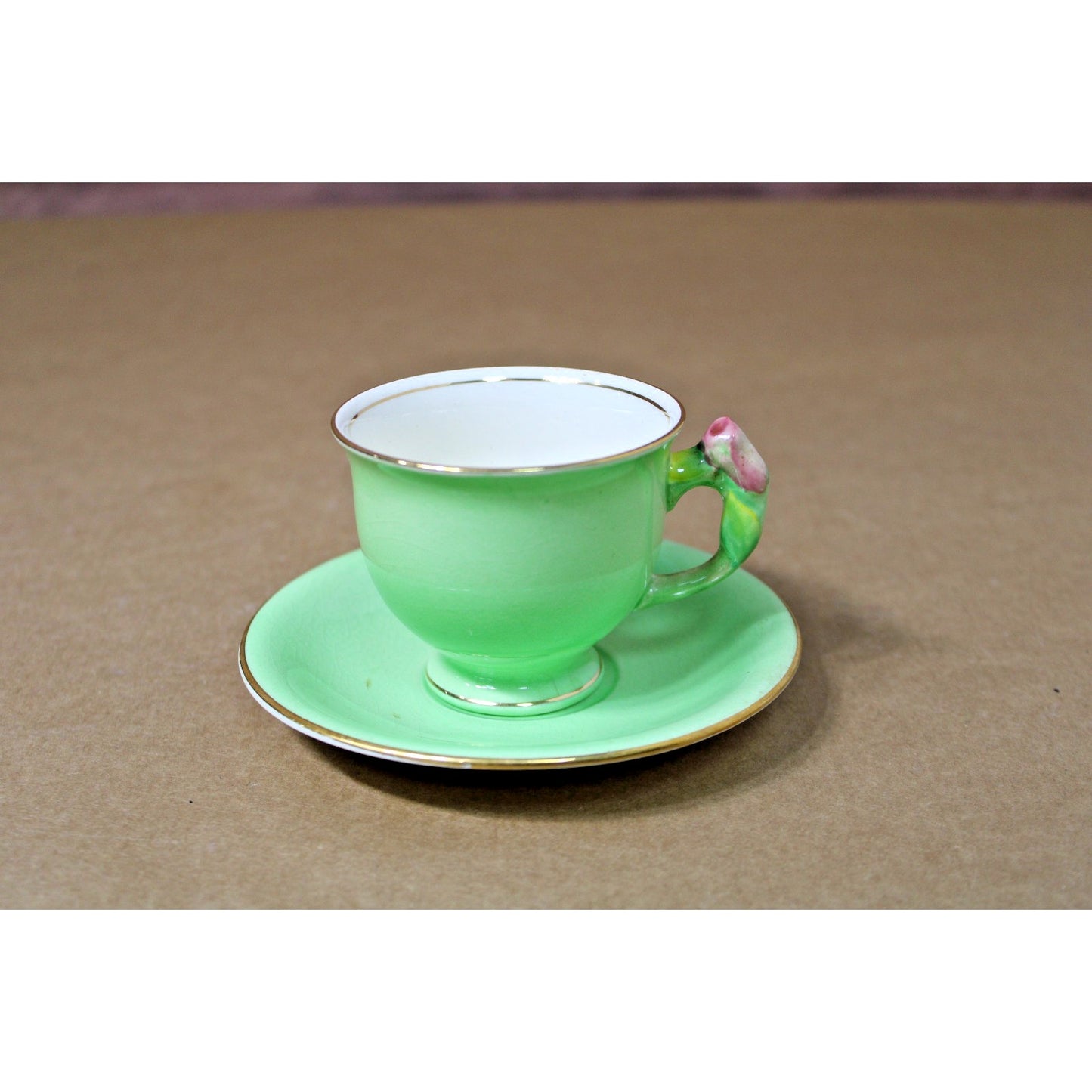 Royal Winton Grimwades Rosebud Green Teacup Rosebud Floral Handle Cup & Saucer