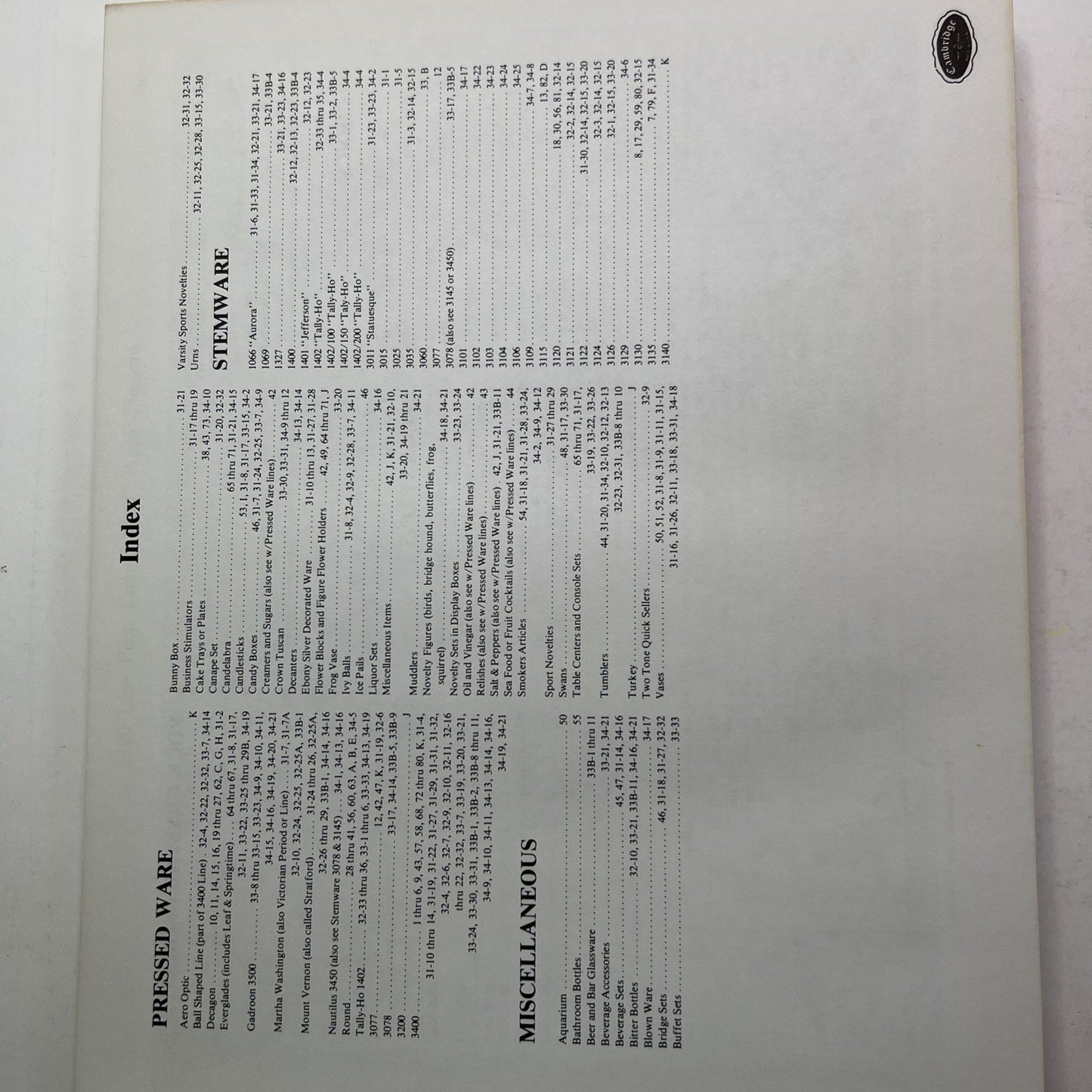 1976 The Cambridge Glass Co Catalog Hardcover Book w/ 1982 Price Guide