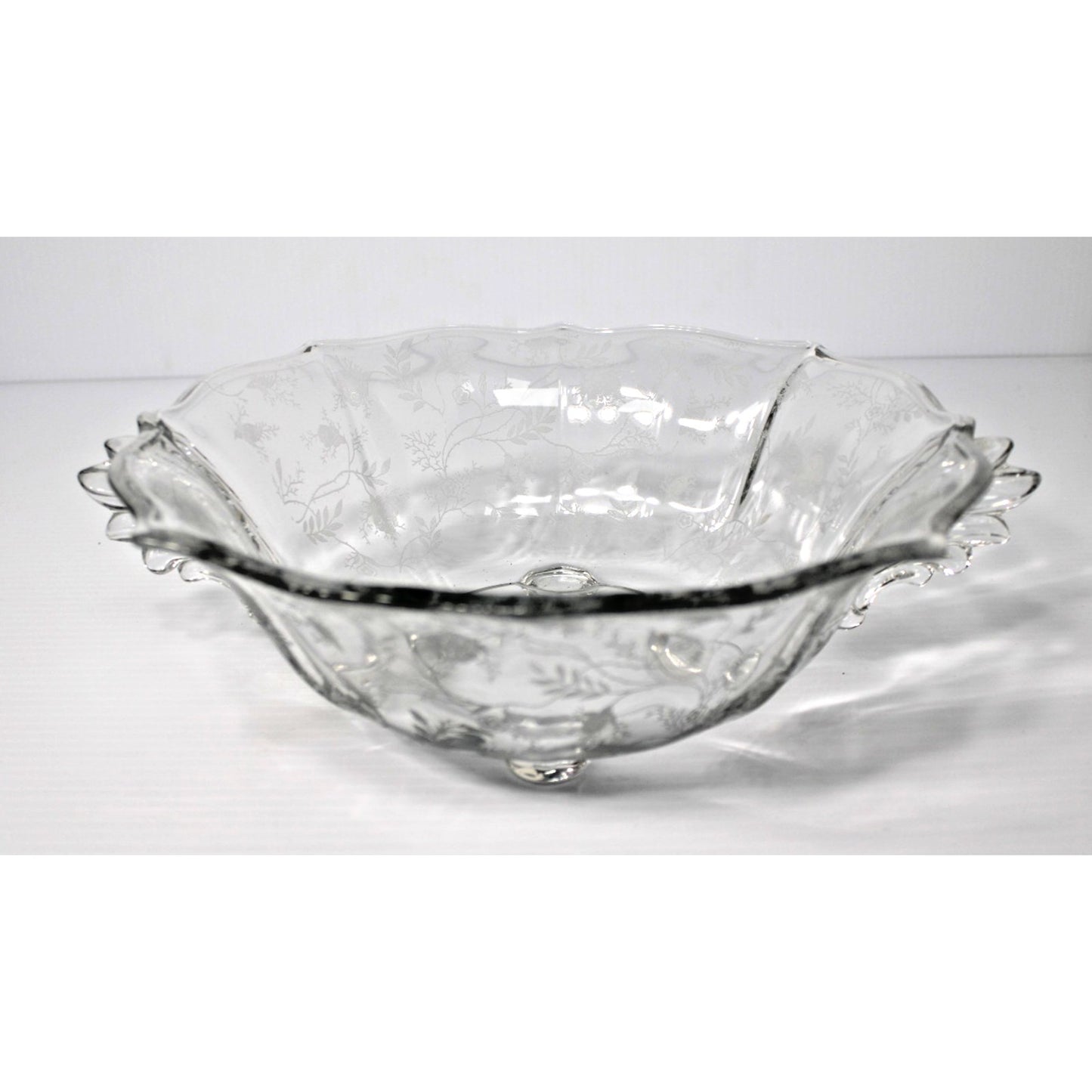 Vintage Fostoria Baroque CHINTZ Elegant Etched Glass 4-Footed Compote Fruit Bowl