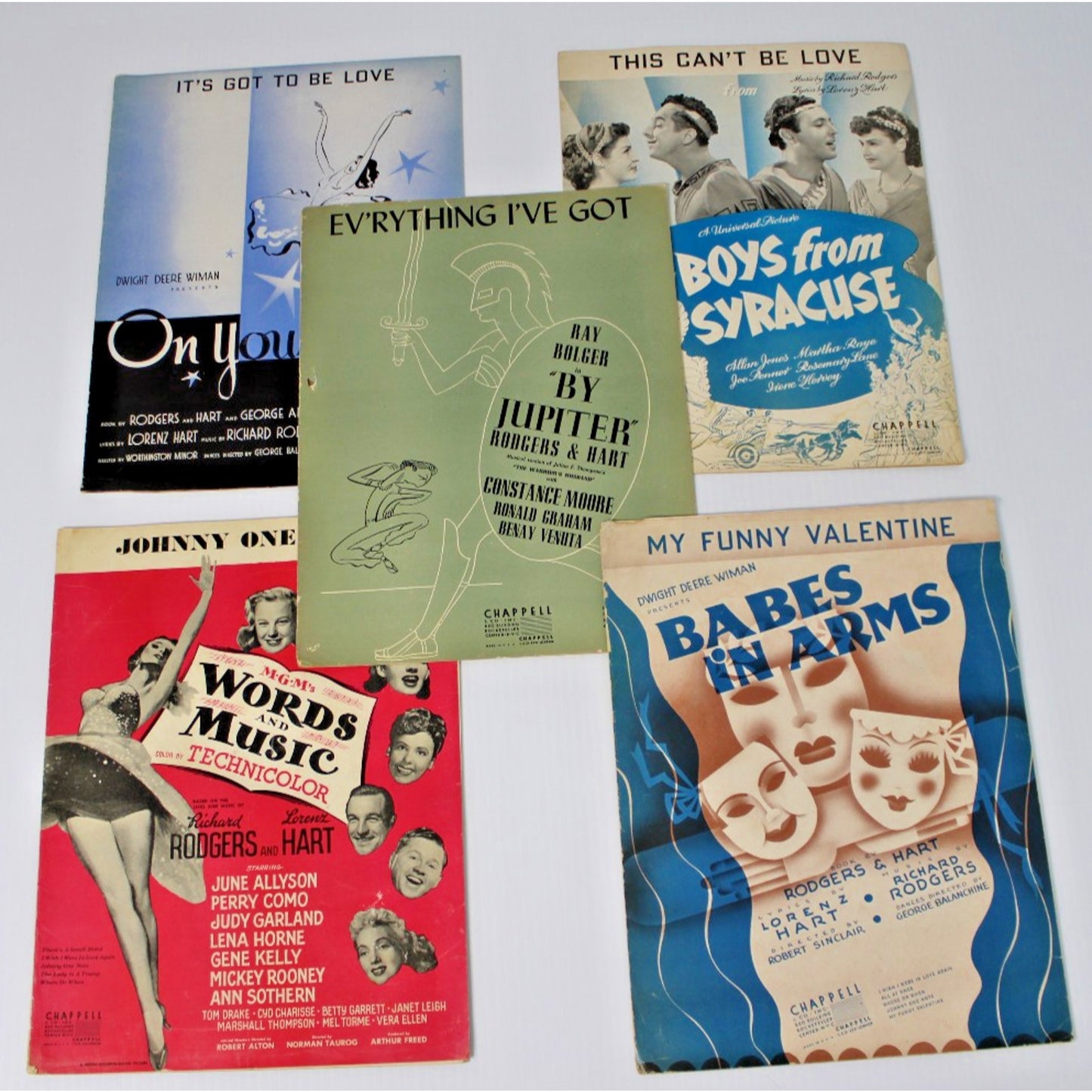 5 Pc. Vintage Rodgers & Hart Sheet Music- 1930s & 40s Broadway & Film