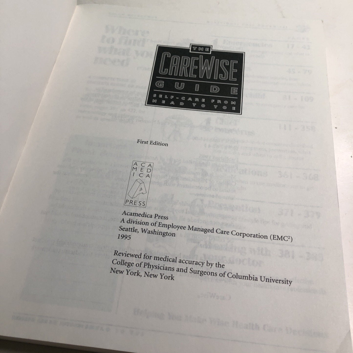 THE CAREWISE GUIDE : SELF-CARE FROM HEAD TO TOE By Acamedica Press Staff 1995