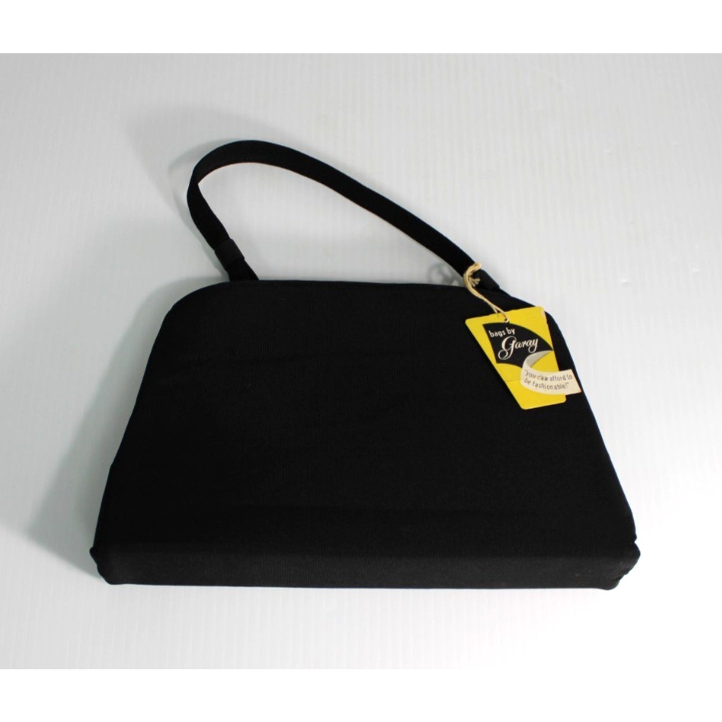 NOS Vtg 1950s Bags by Garay Black Faille Cloth Top Handle Handbag Purse with Tag
