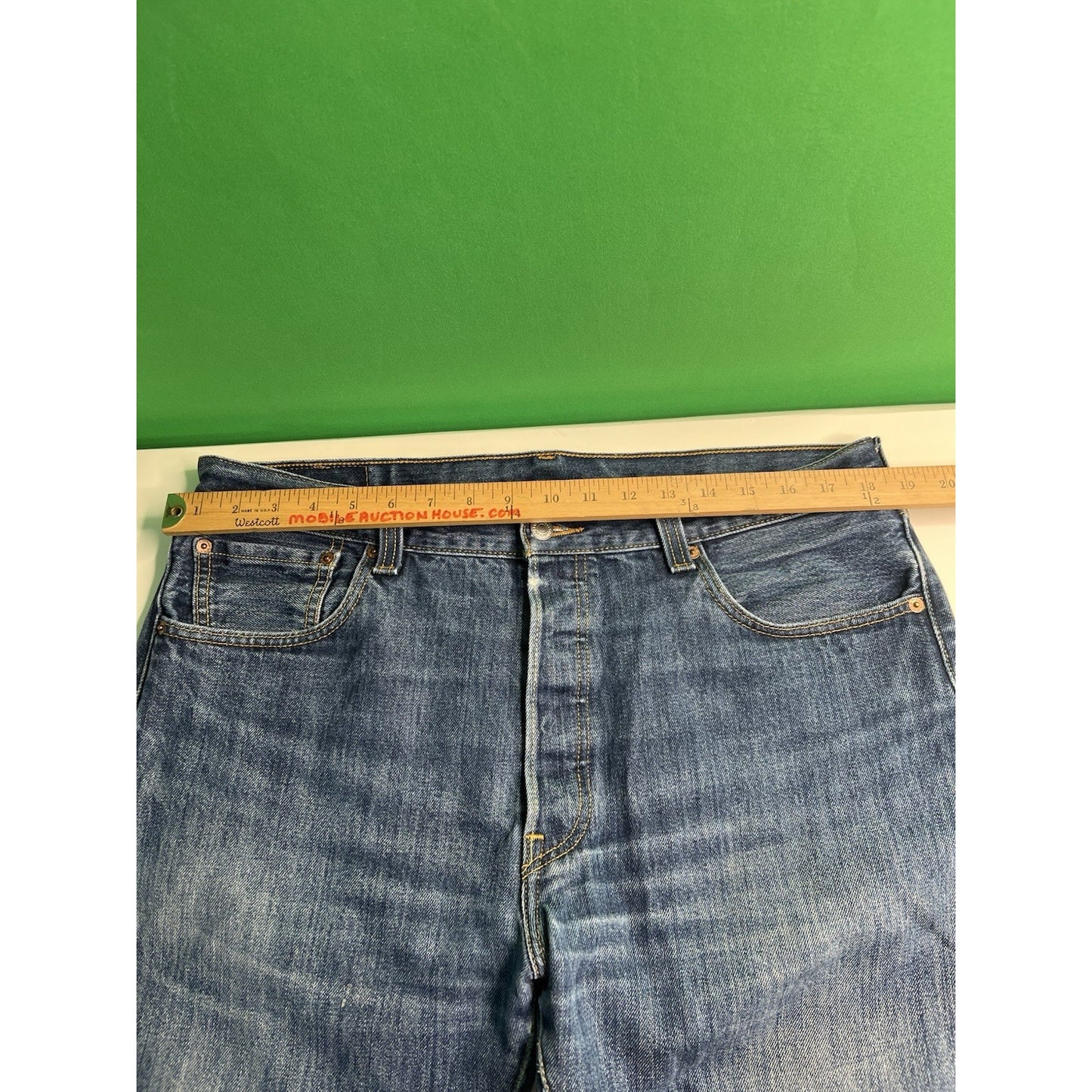 Levis Original 501 Button Fly Straight Leg Blue Denim Jeans Mens 36x34