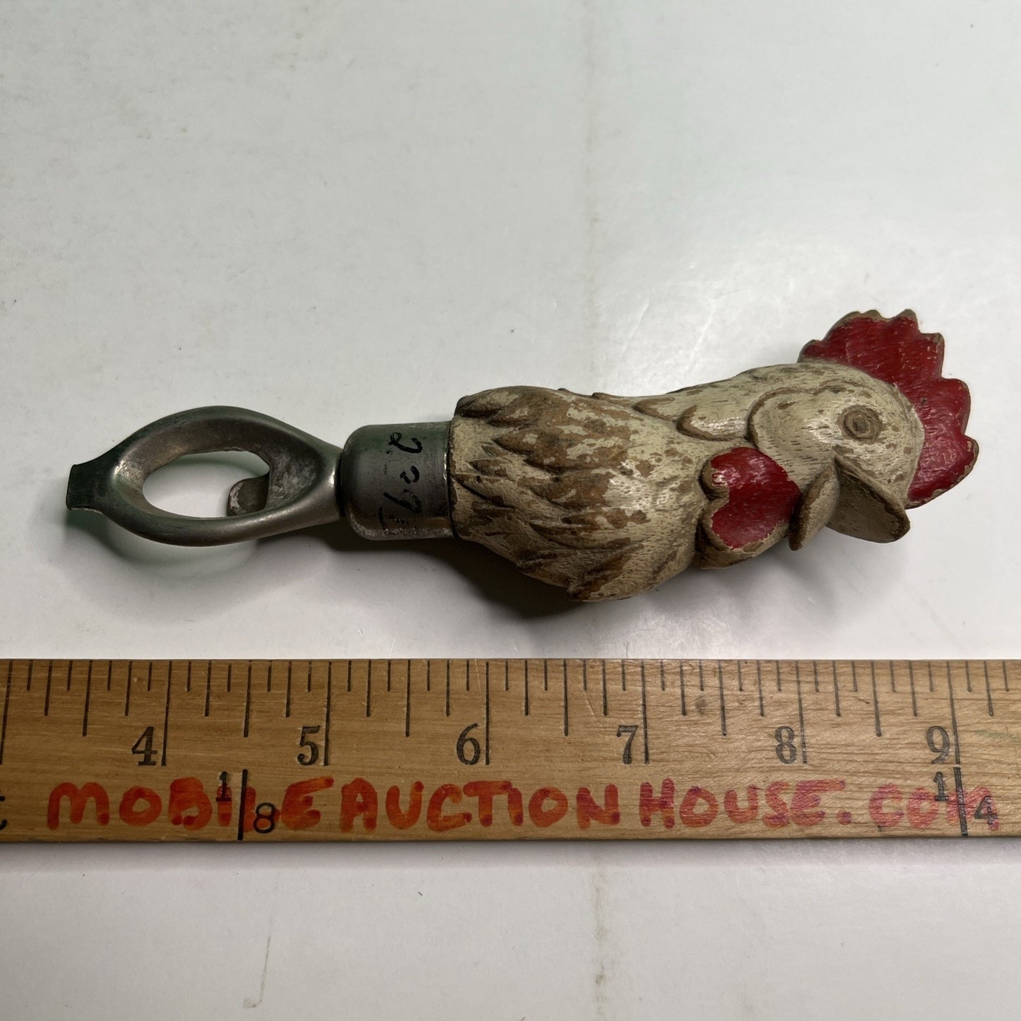 Antique Hand Carved Wood Handle Rooster Chicken Bottle Opener