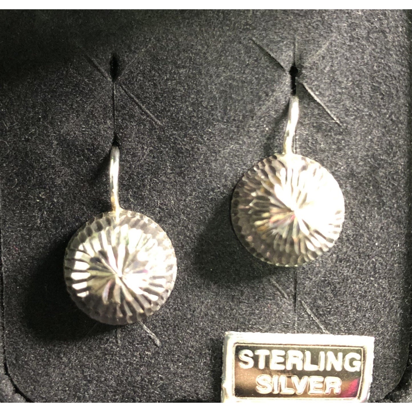 Vintage Sterling Silver Diamond Cut Earrings Gift Box Dangle