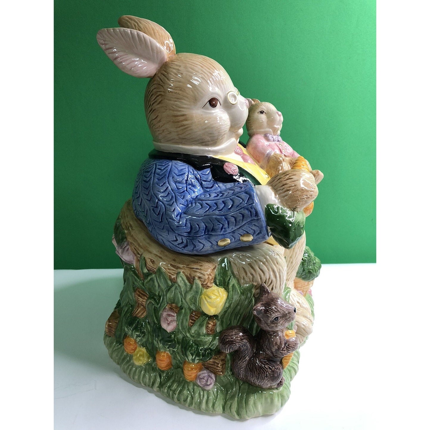 1993 FITZ & FLOYD Omnibus Devonshire GRANDPA RABBIT Cookie Jar Spring Bunny