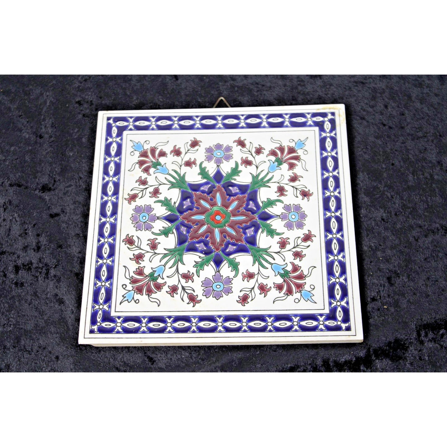 Vintage Hand Made Art Tile By Smaltotechniki Ceramik Moschato Greece 6x6" Blue