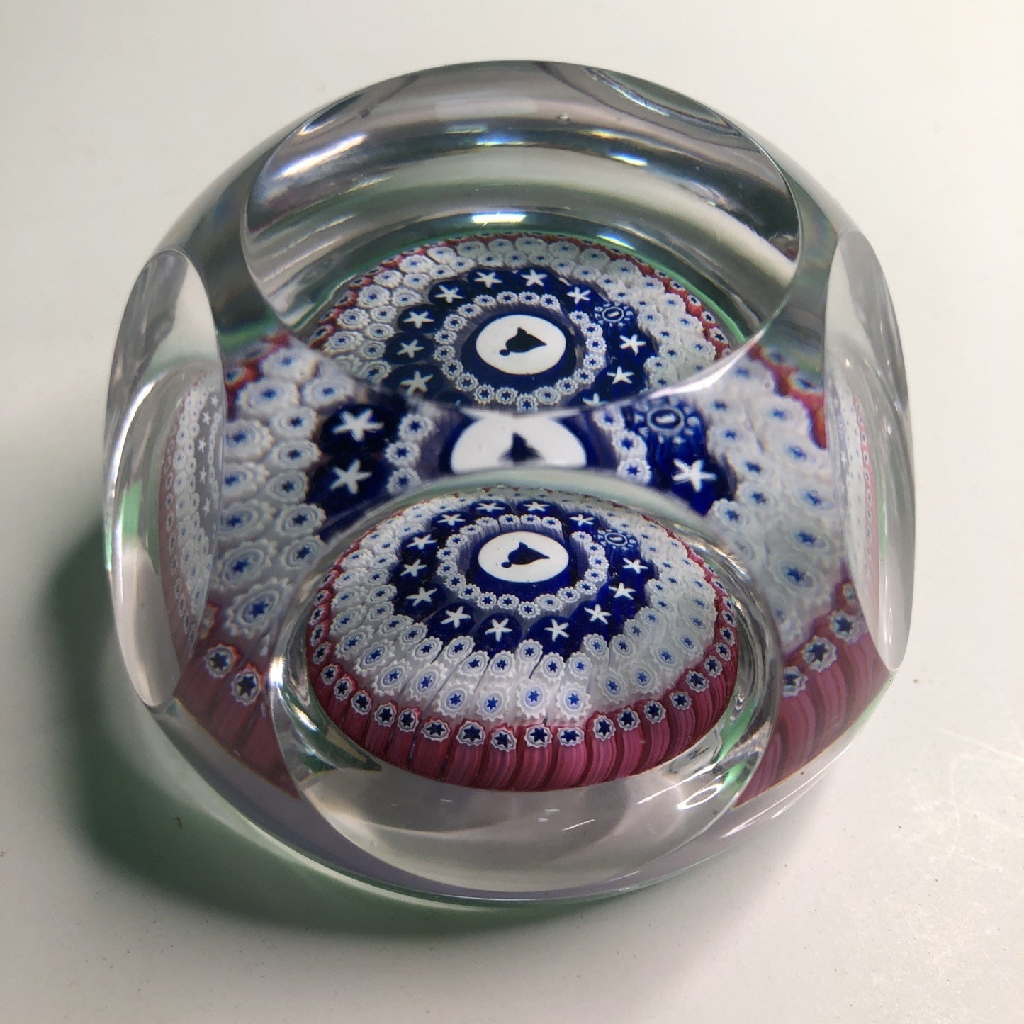 Vintage Whitefriars Glass Millefiori Concentric Cane Faceted Paperweight