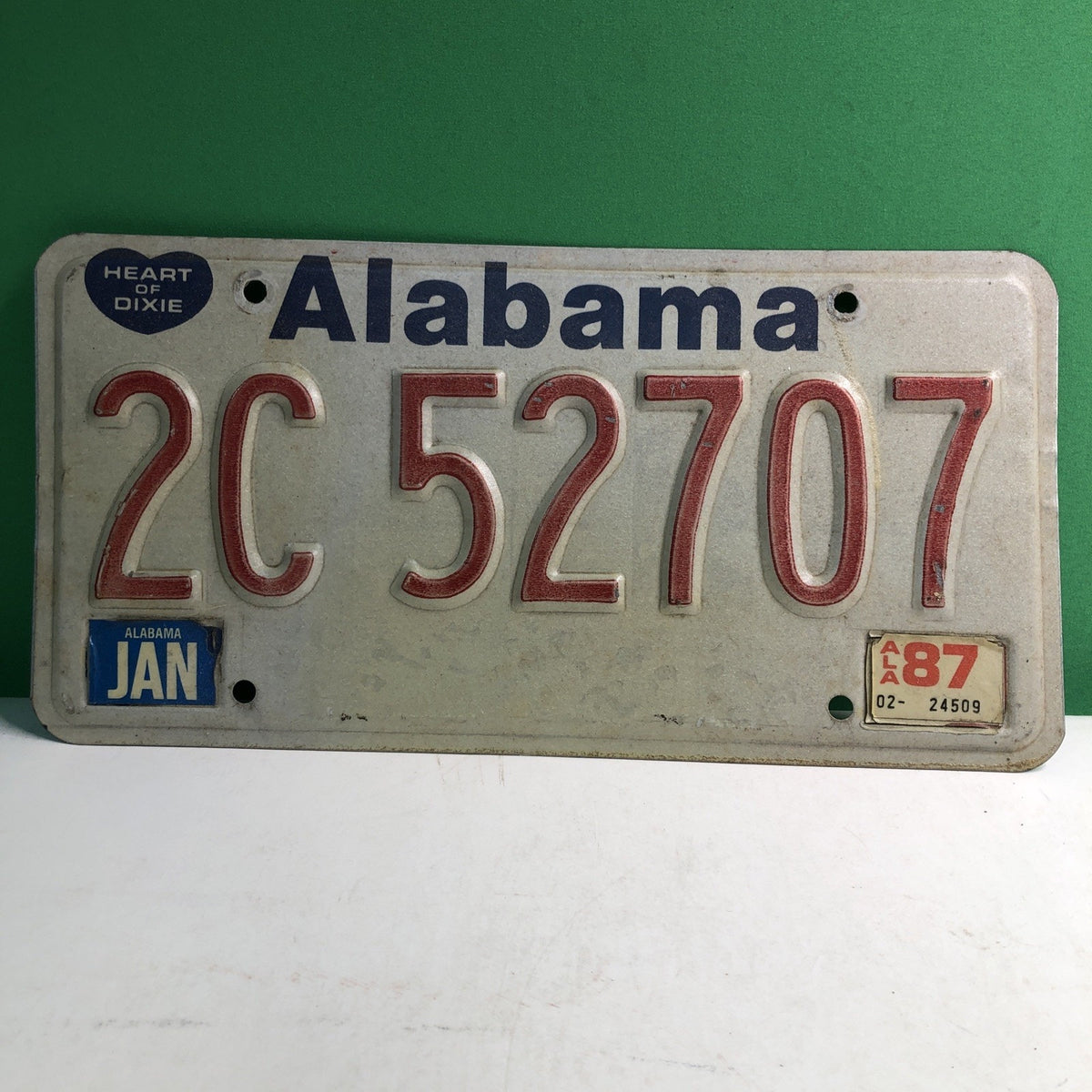 ALABAMA HEART OF DIXIE LICENSE PLATE January 1987 2C52707 AL EXPIRED