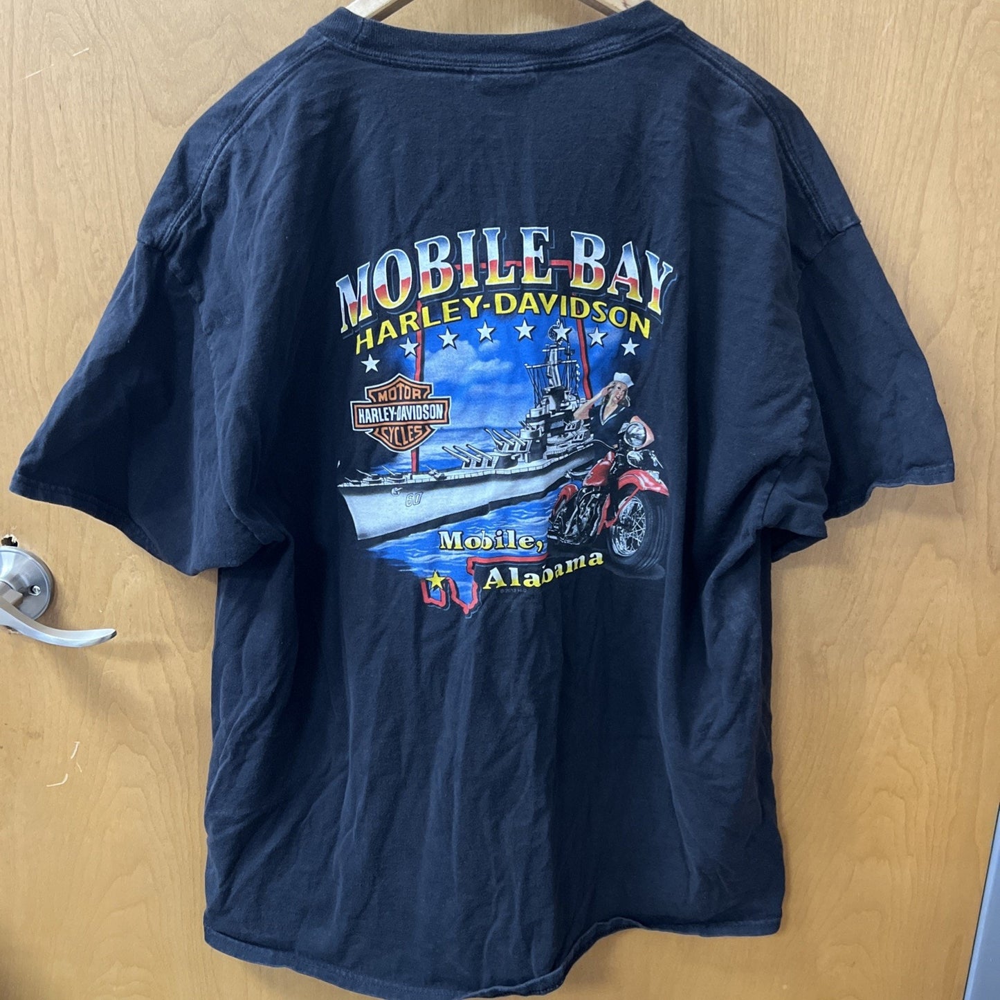 Vtg. Harley Davidson Motorcycles Tshirt XL Black Mobile Bay Alabama Battleship