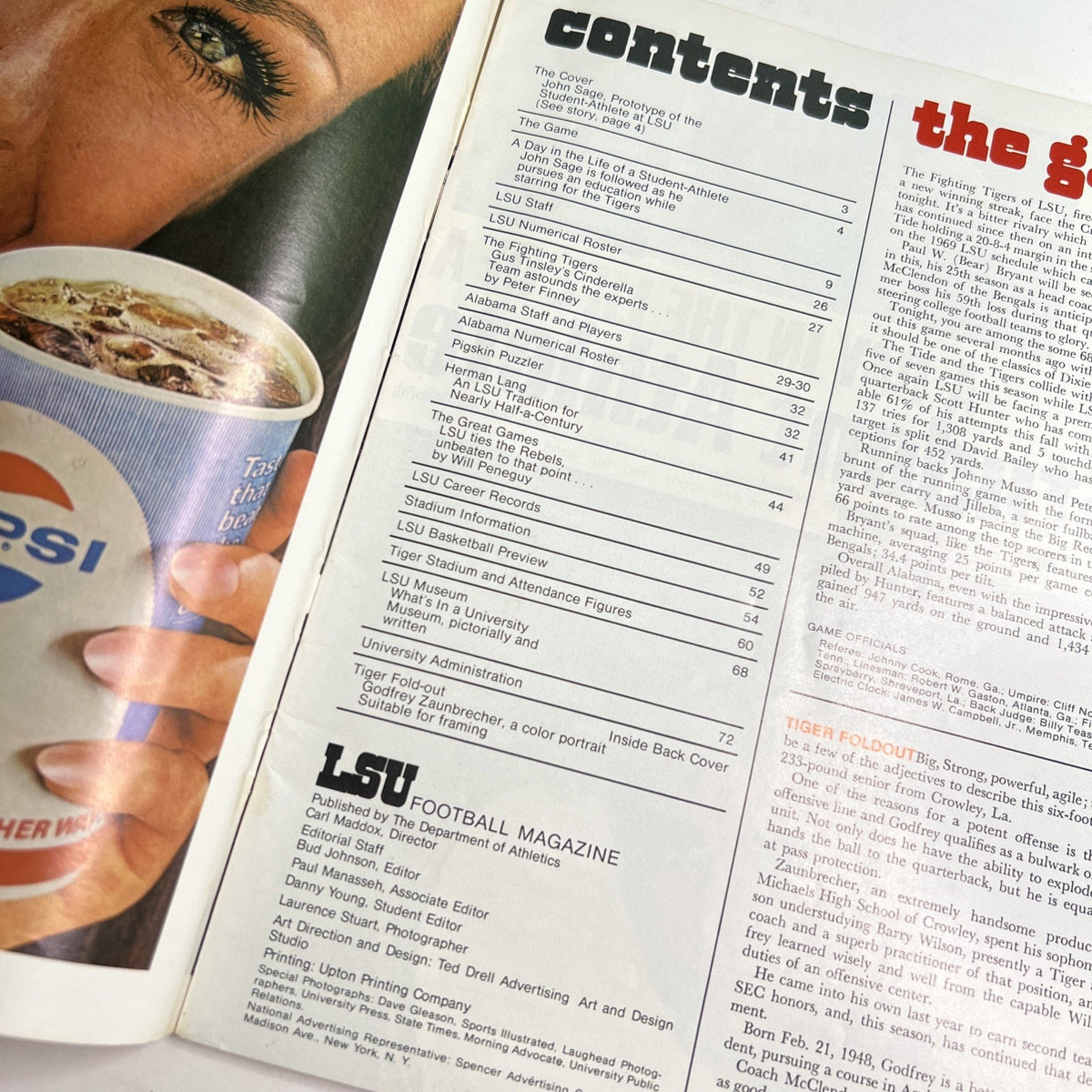 LSU vs Alabama Football Magazine Program November 1969 Issue