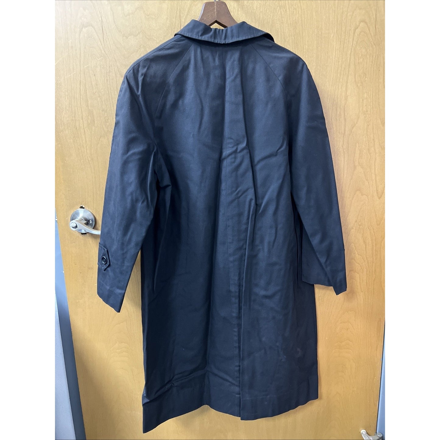 Vintage Size Small Black Trench Coat Slash Pockets 38” Long Wash & Wear Raincoat