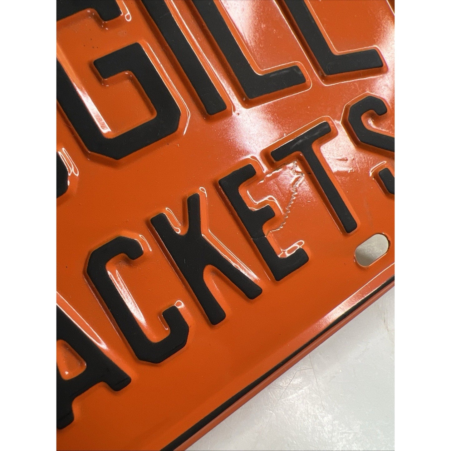 VINTAGE McGill Toolen High Jackets SCHOOL BOOSTER METAL LICENSE PLATE
