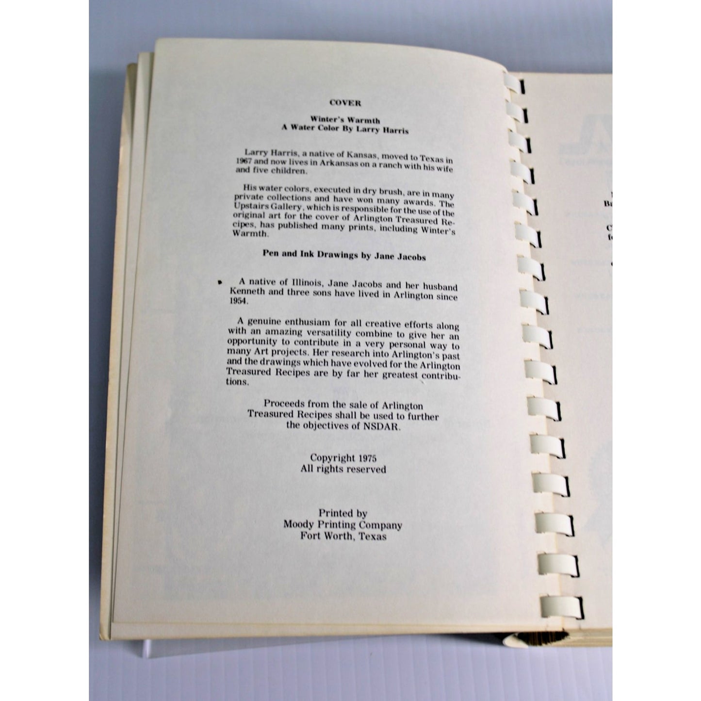 Limited, Numbered Bicentenial Edition "Artlington Treasured Recipes" Texas DAR