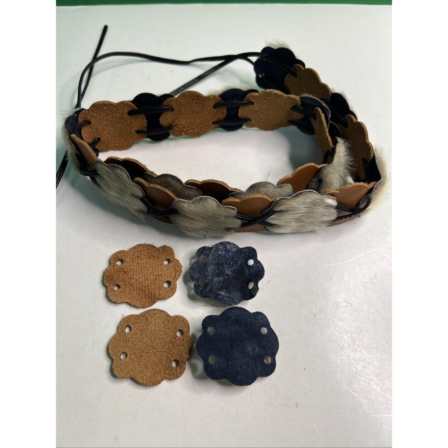 Vintage BOHO Belt Fur Leather Medallions Rawhide Festival Hippie Native American