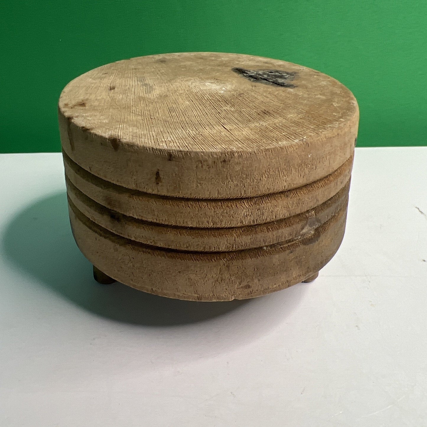 Vintage Tuk-Away Miniature Butcher Block Solid Wood 4" In Diameter 3" Tall