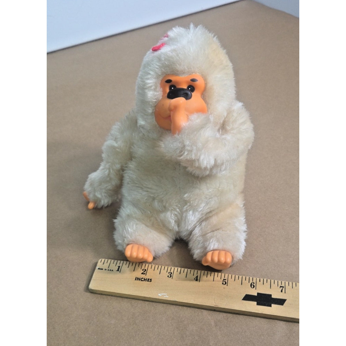 Vintage Russ Berrie White Gonga Gorilla Plush - Rare "Albino" Heart Thumb Sucker