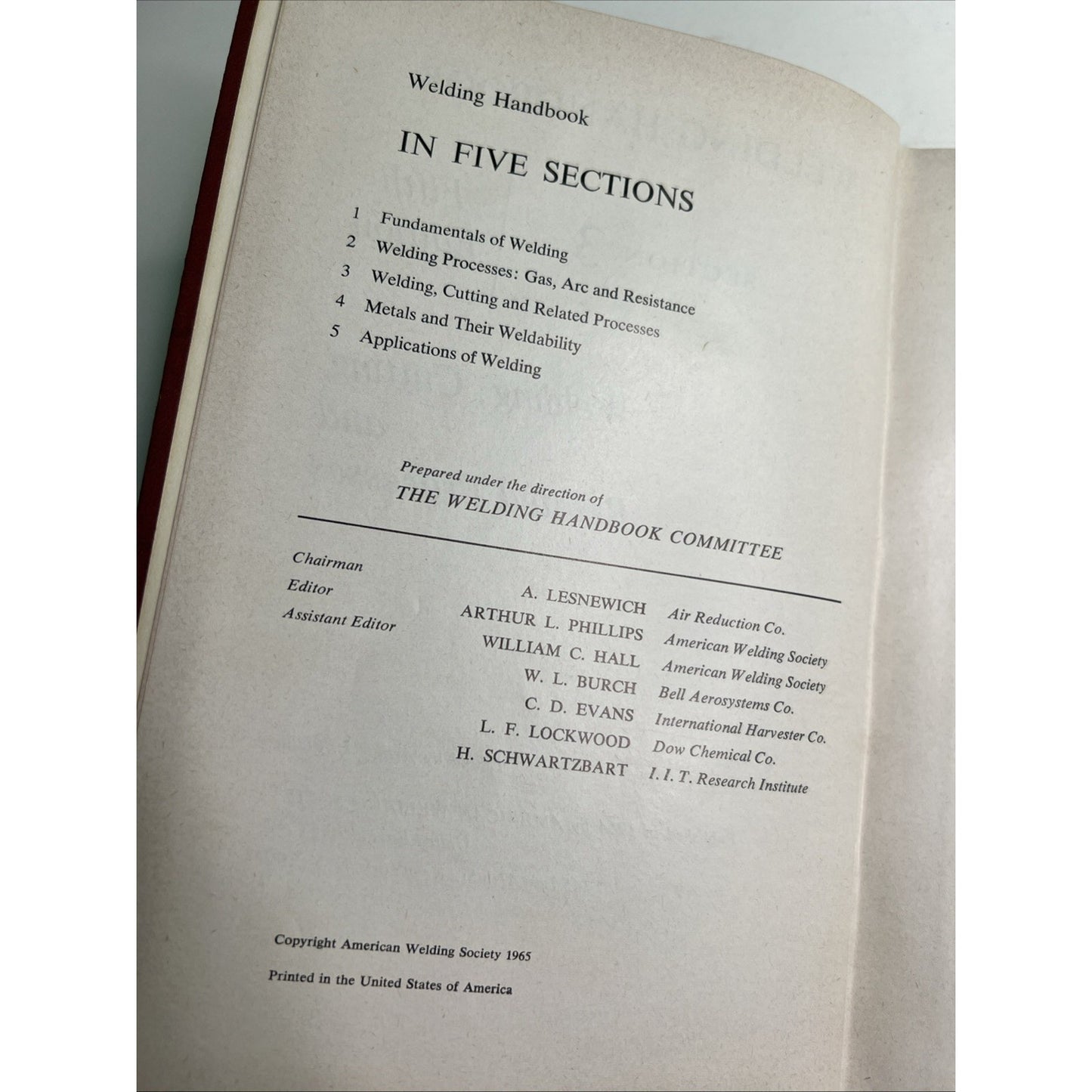 Welding Handbook Welding Cutting and Related Processes Fifth Ed. Section 3 1965