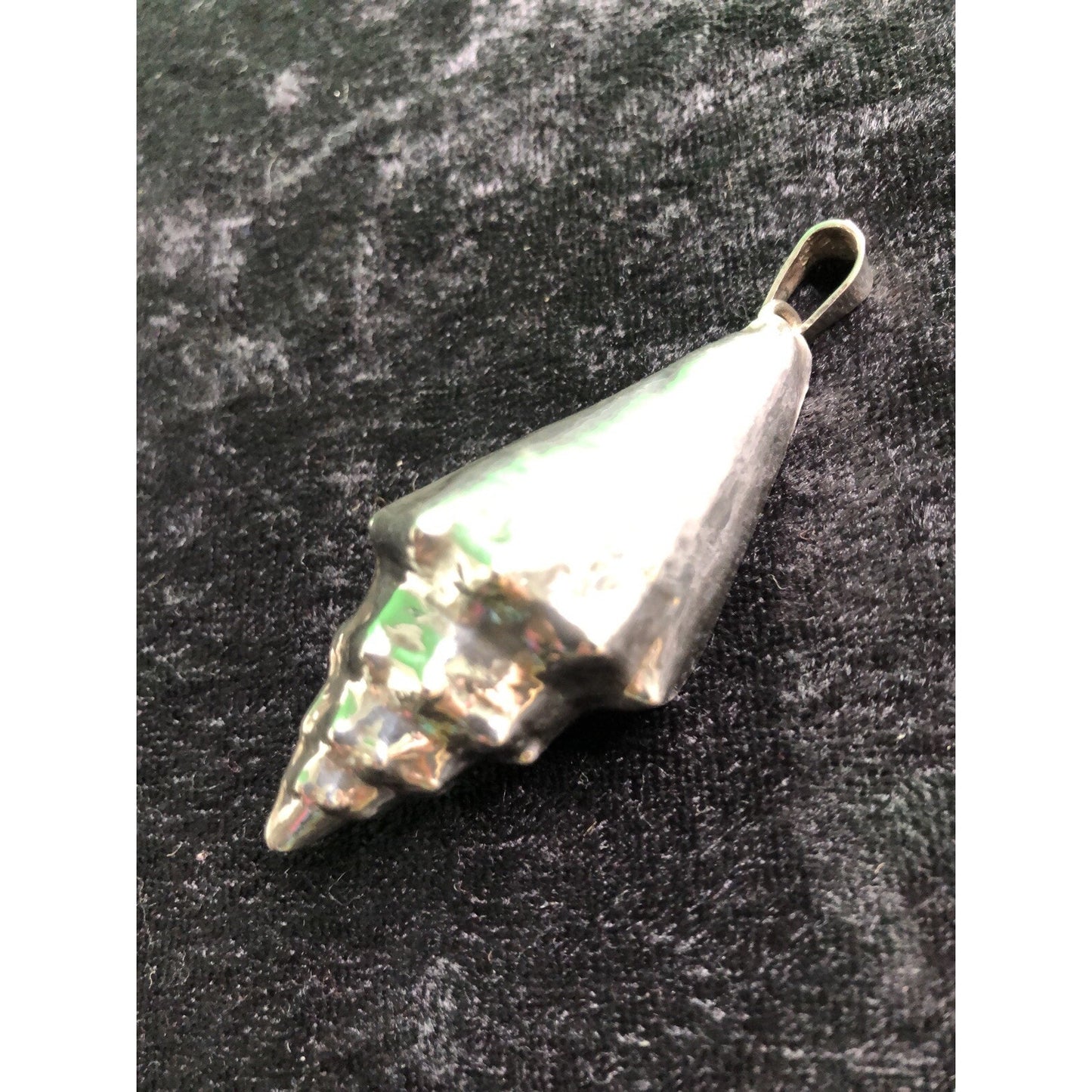 Vintage LARGE CONCH SHELL PENDANT Marked Mexico STERLING SILVER Seashell 17.4g