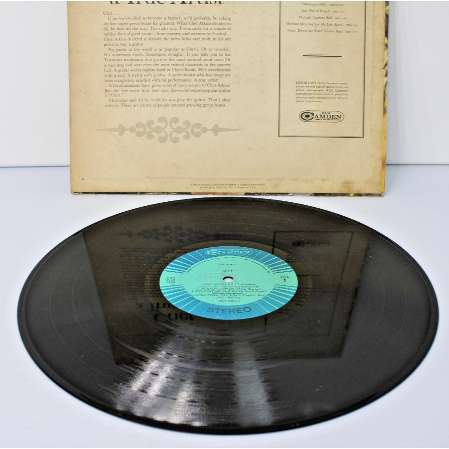 Chet Atkins- Chet, 1967 33 RPM Stereo Vinyl Record RCA/Camden CAS-2182, VG