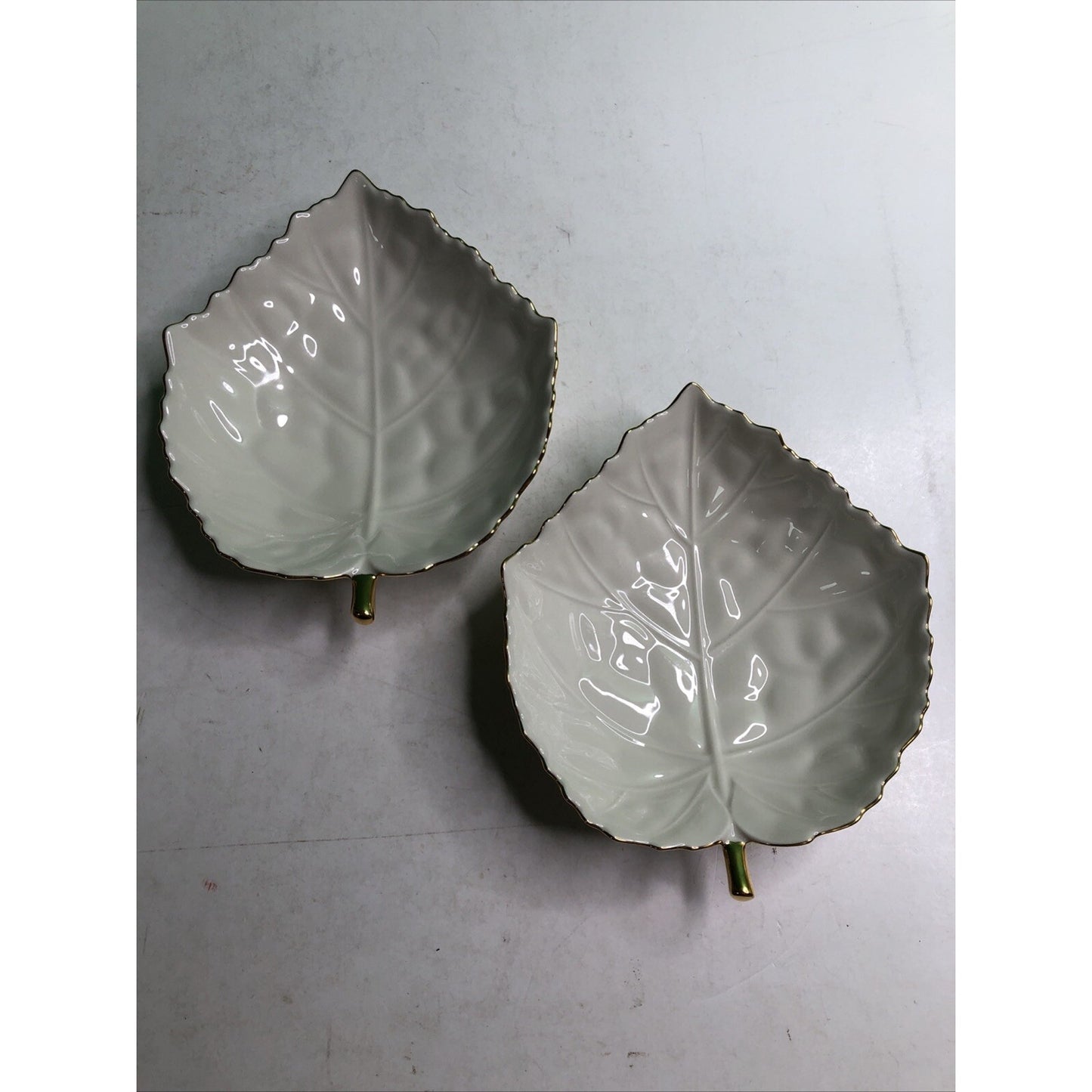 Set of 2 Lenox Leaf Trinket Candy Dish Aspen Maple Woodleaf 24k Gold Trim