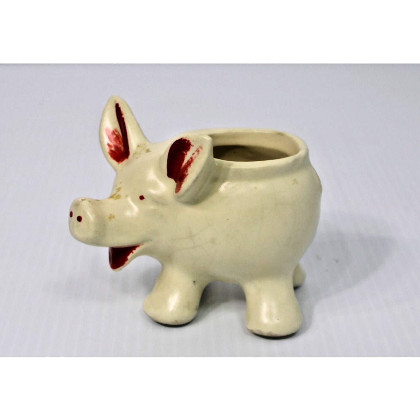 Vintage Fredericksburg Pottery Pig Planter, 3.75" H Succulent Pot, Kitschy Cute!
