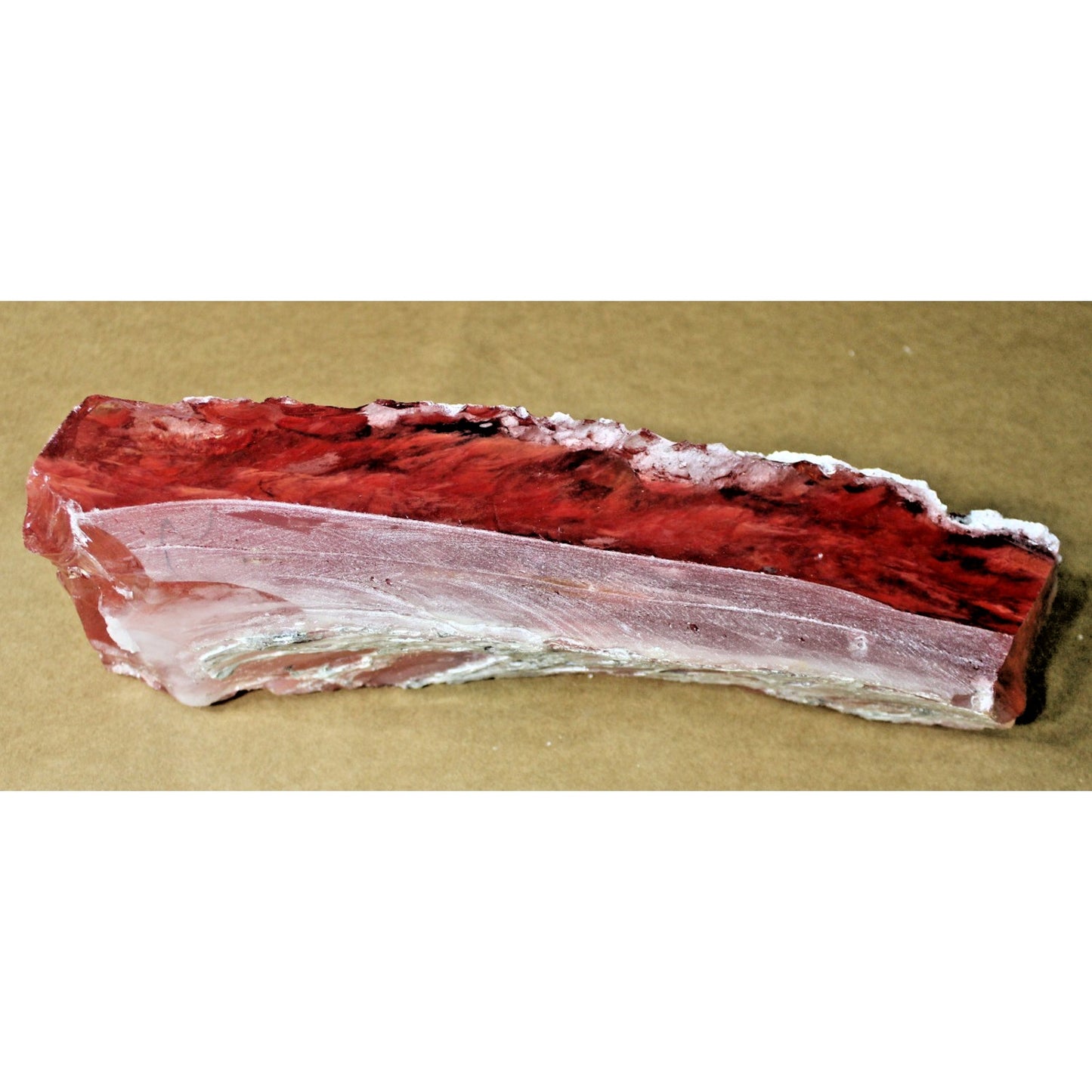 Huge 15" Red Slag Glass Sculpture w/ Diplay Stand, Incredible Marbling & Clarity