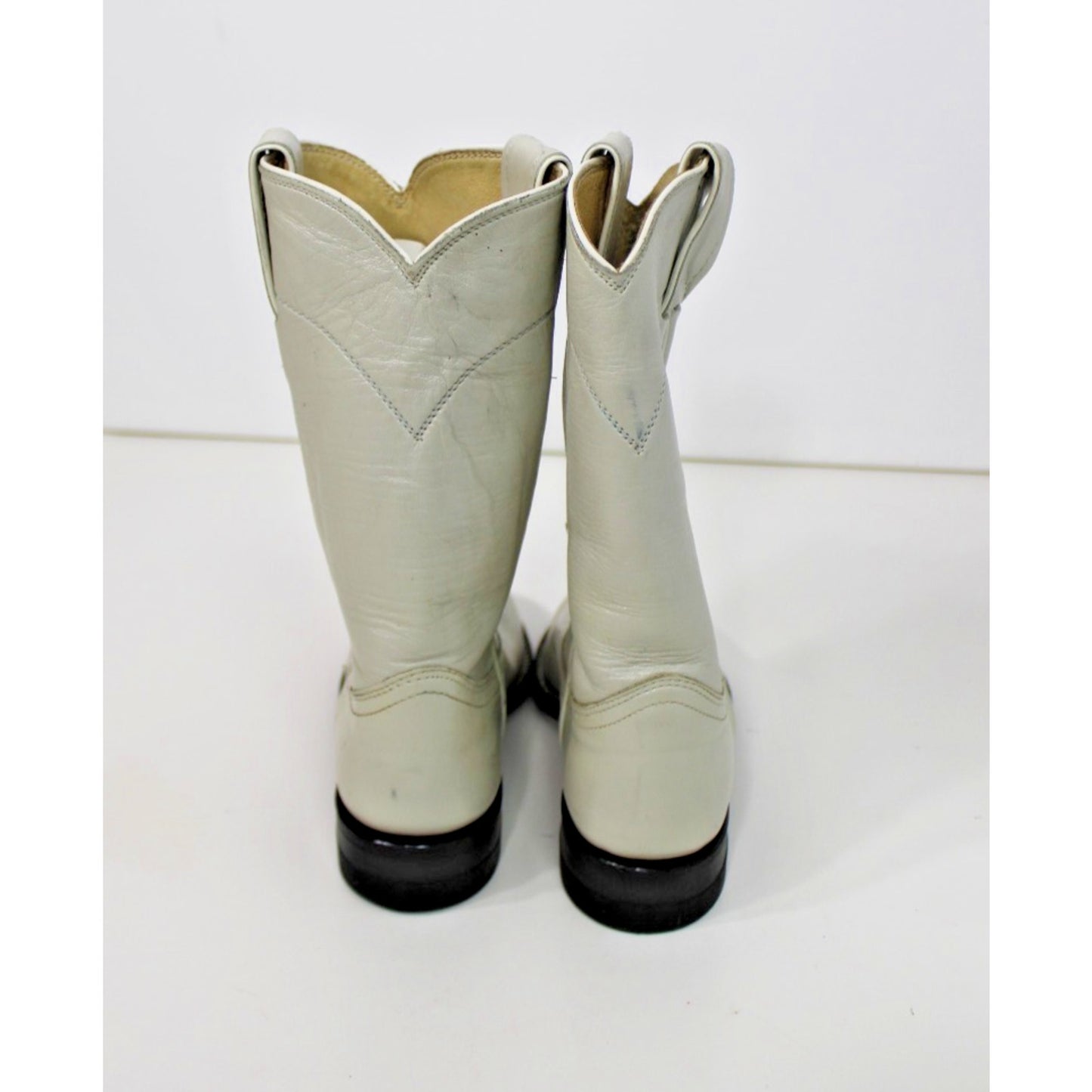 Justin L3713 White Pearl Leather Roper Western Cowboy Boots Women's 4.5B