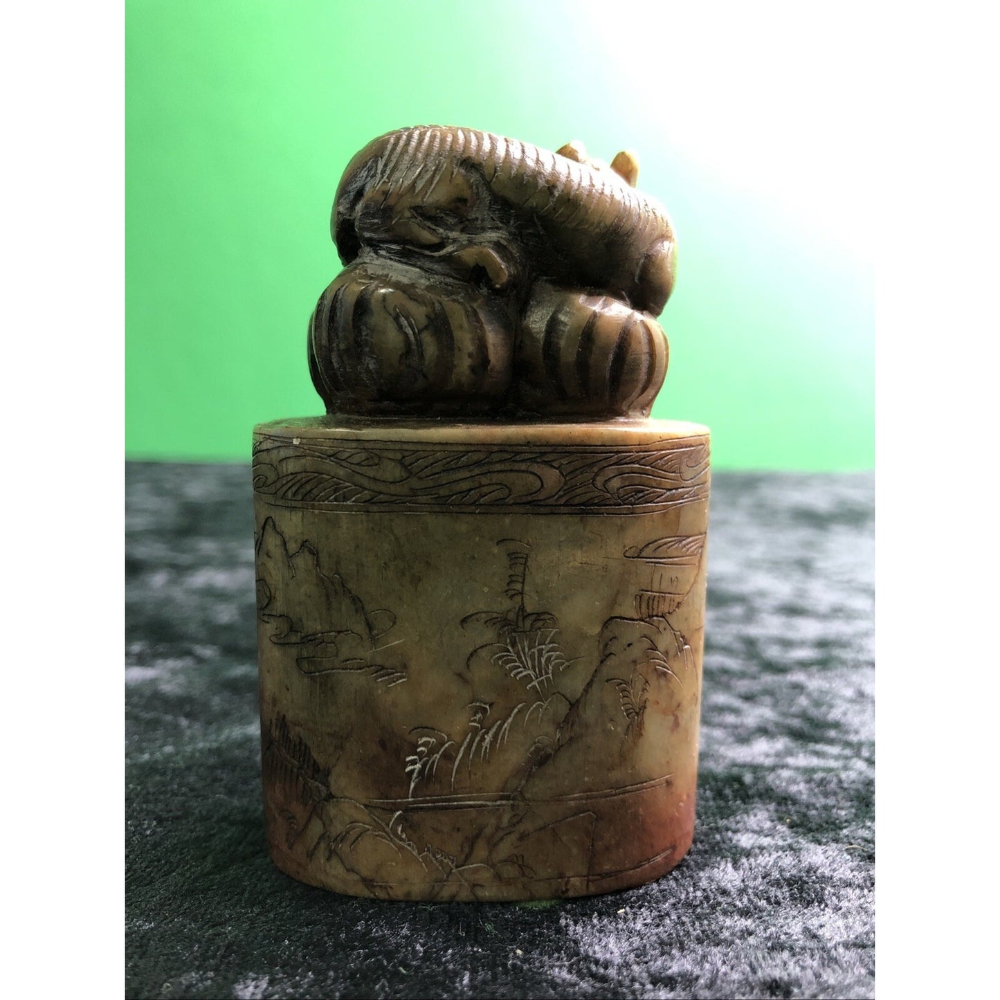 Antique Chinese Intricately Carved Stone Chop Seal Figural Rat Weasel
