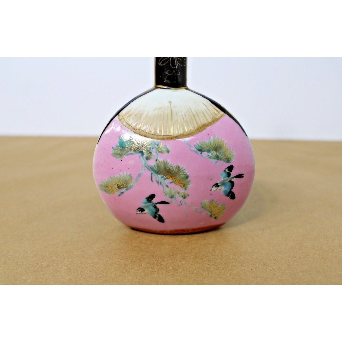 Antique Meiji Japanese Porcelain Kutani Bottle 3-Sided Vase Signed 9" Pastel