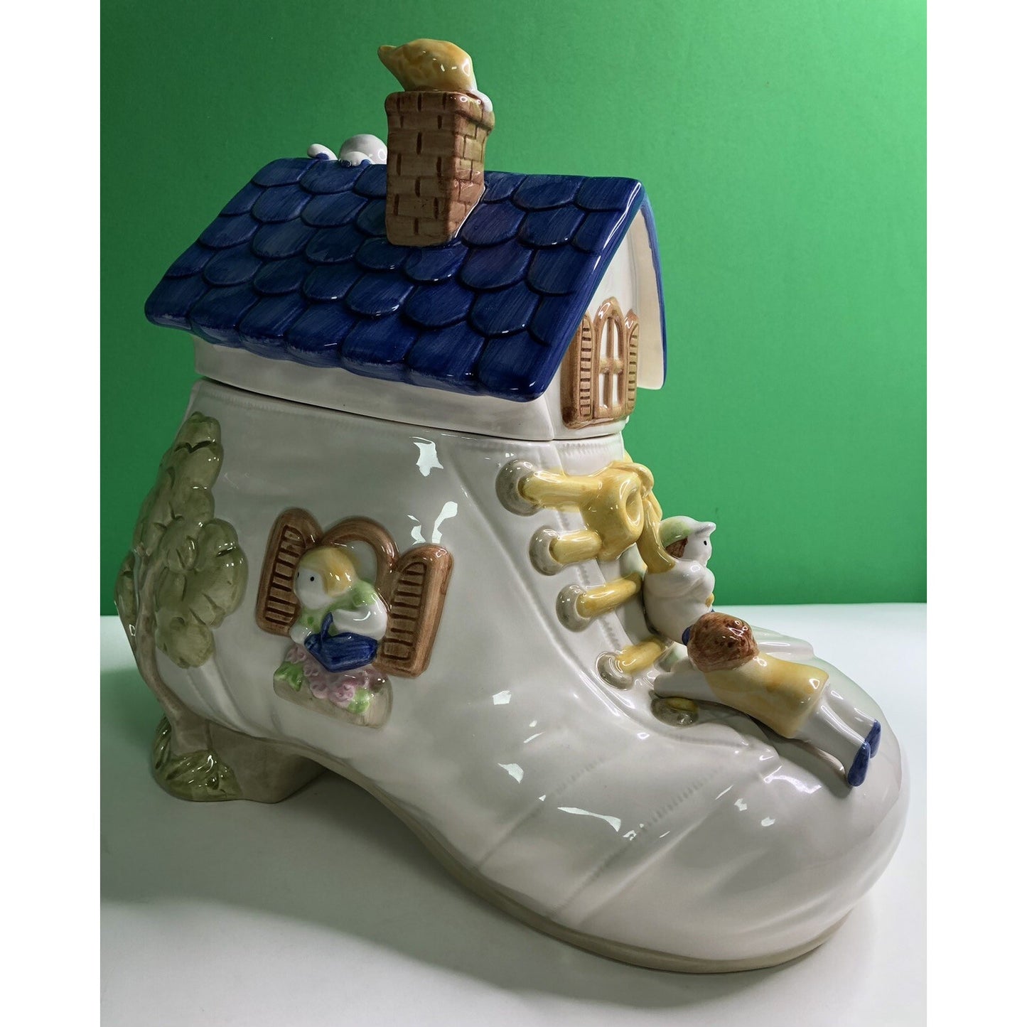 Vintage 1986 FITZ & FLOYD The Old Lady Who Lived in a Shoe COOKIE JAR Mint Large