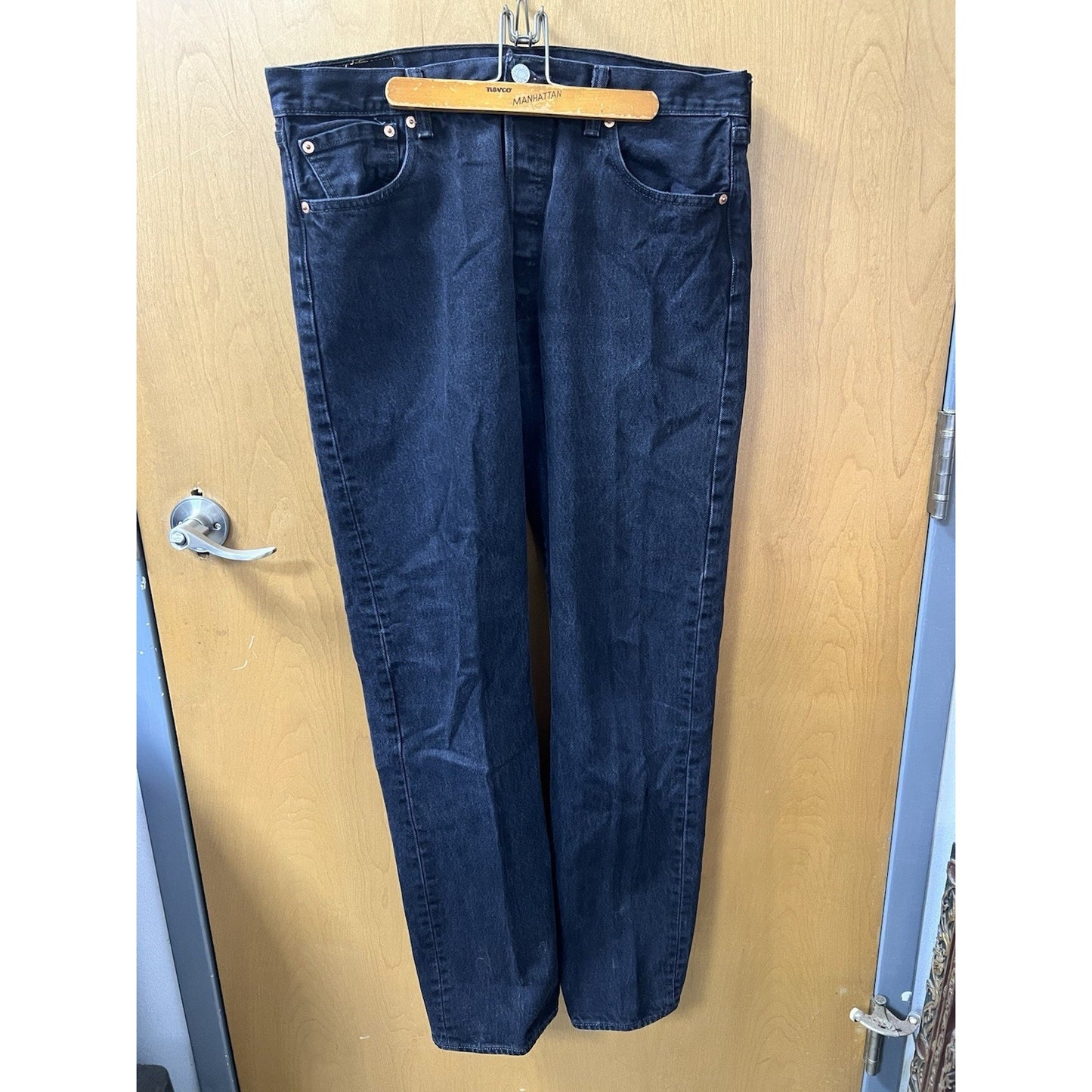 Levis Original 501 Button Fly Straight Leg Black Denim Jeans Mens 36x34