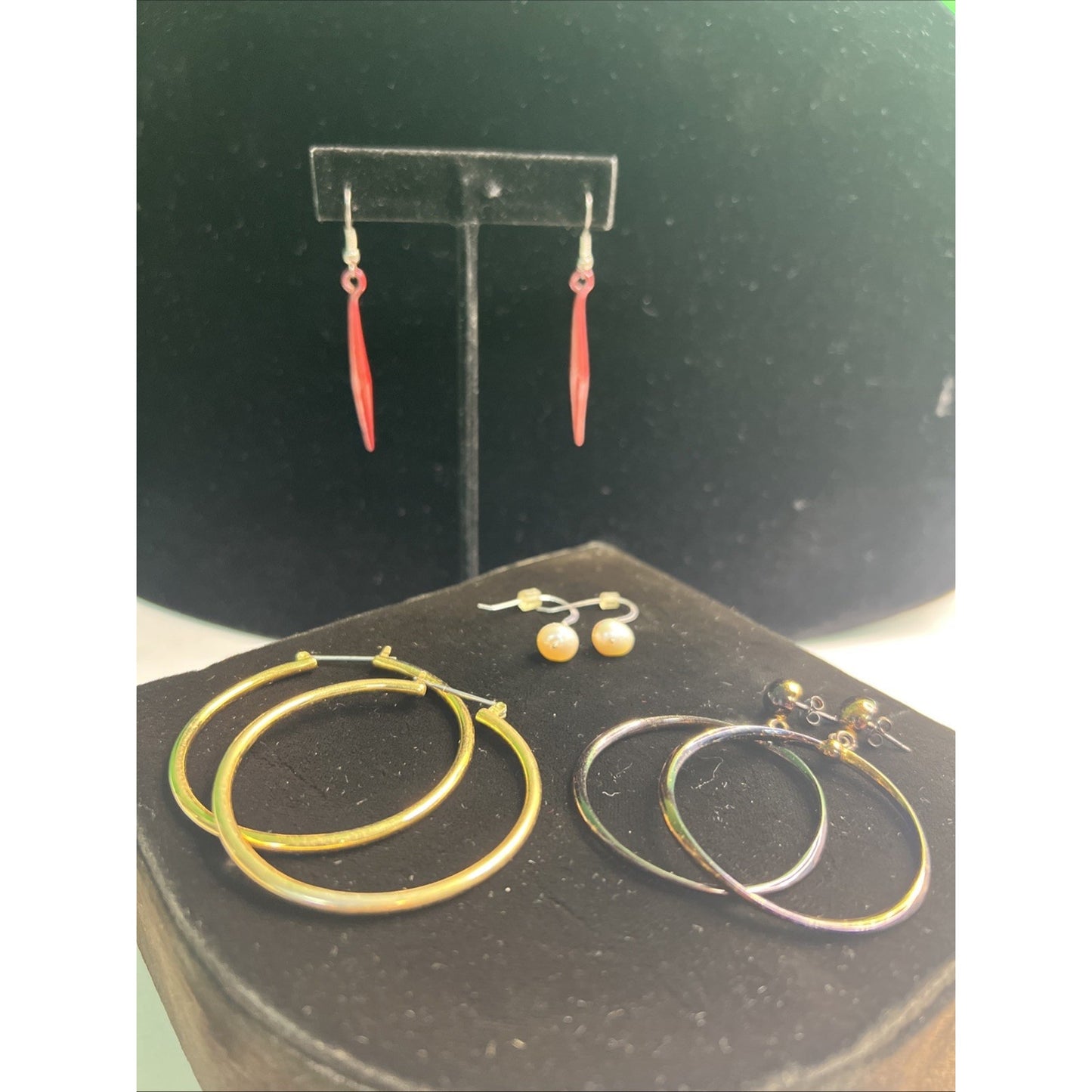 LOT OF MIXED STUD POST & DANGLE & HOOP EARRINGS 4 PAIRS Variety