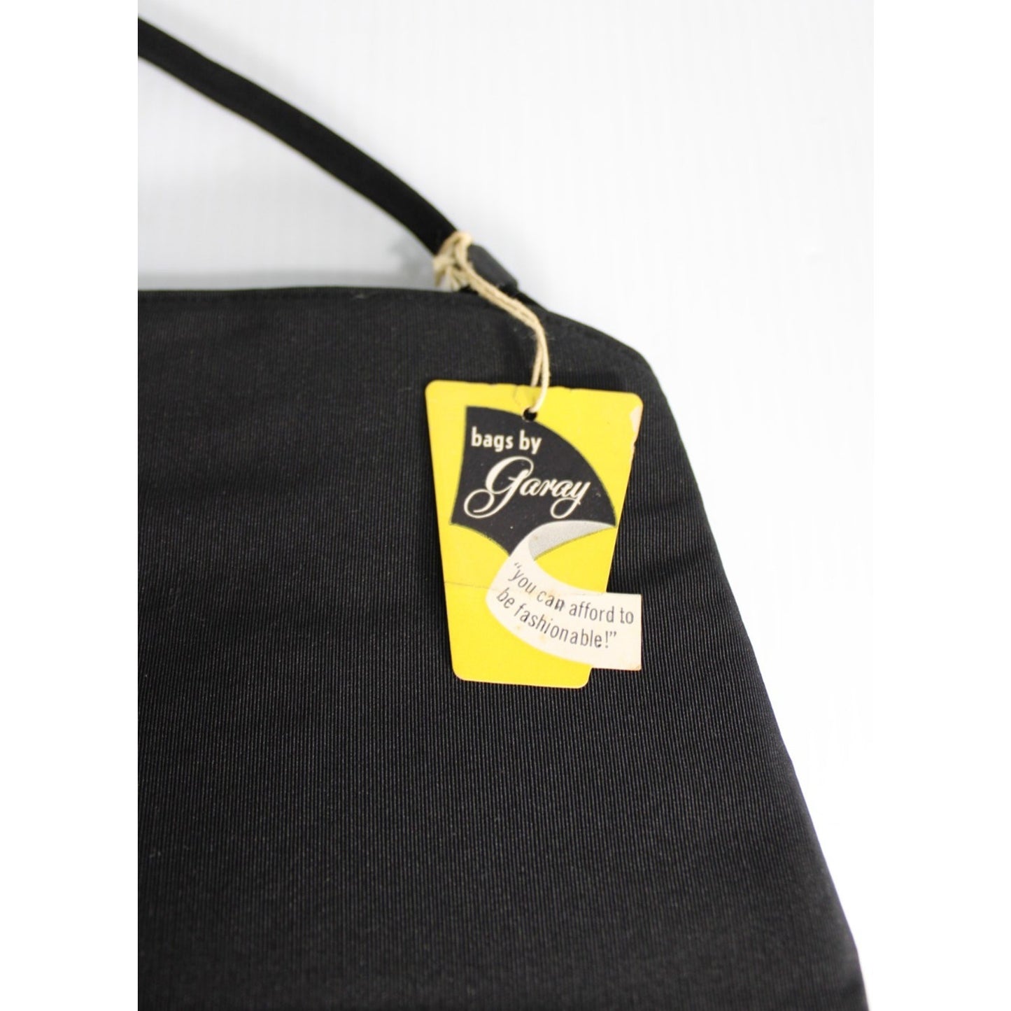 NOS Vtg 1950s Bags by Garay Black Faille Cloth Top Handle Handbag Purse with Tag