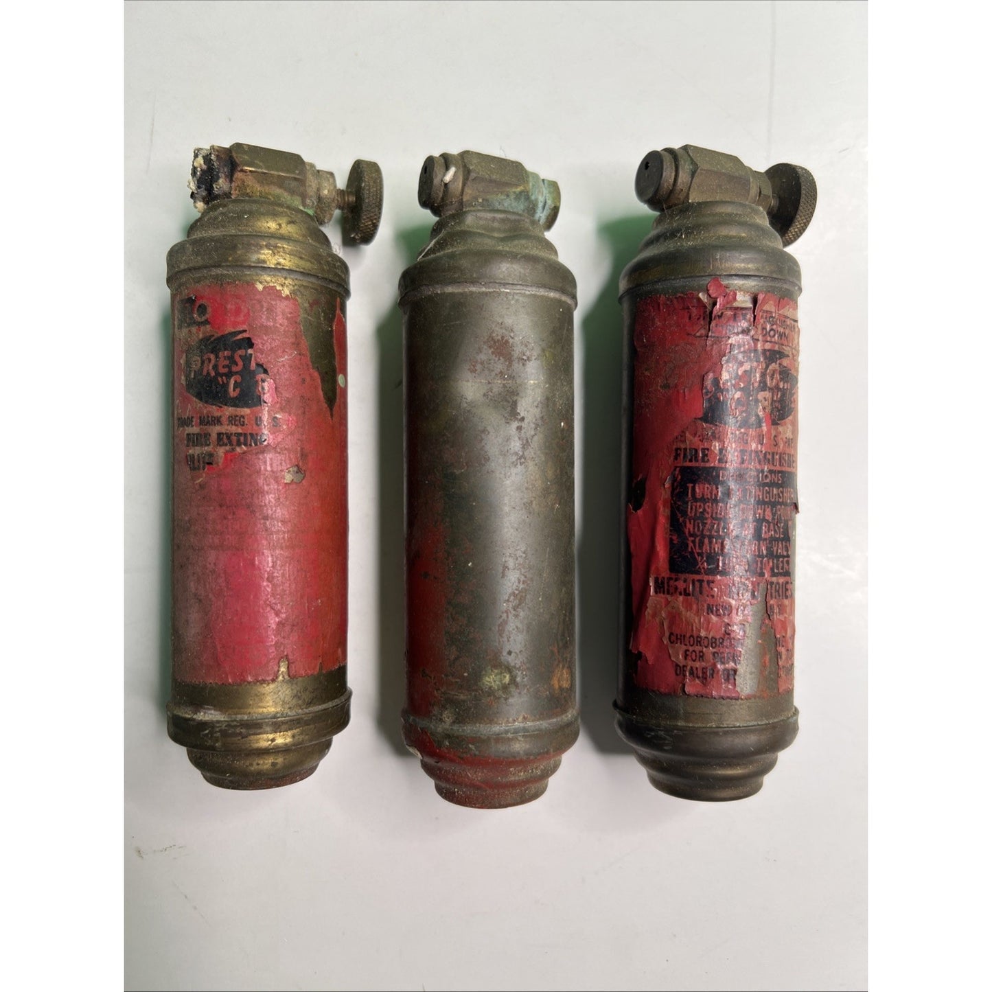 Lot 3 Presto “CB” Mini Fire Extinguishers Brass 5.5" Merlite Industries New York