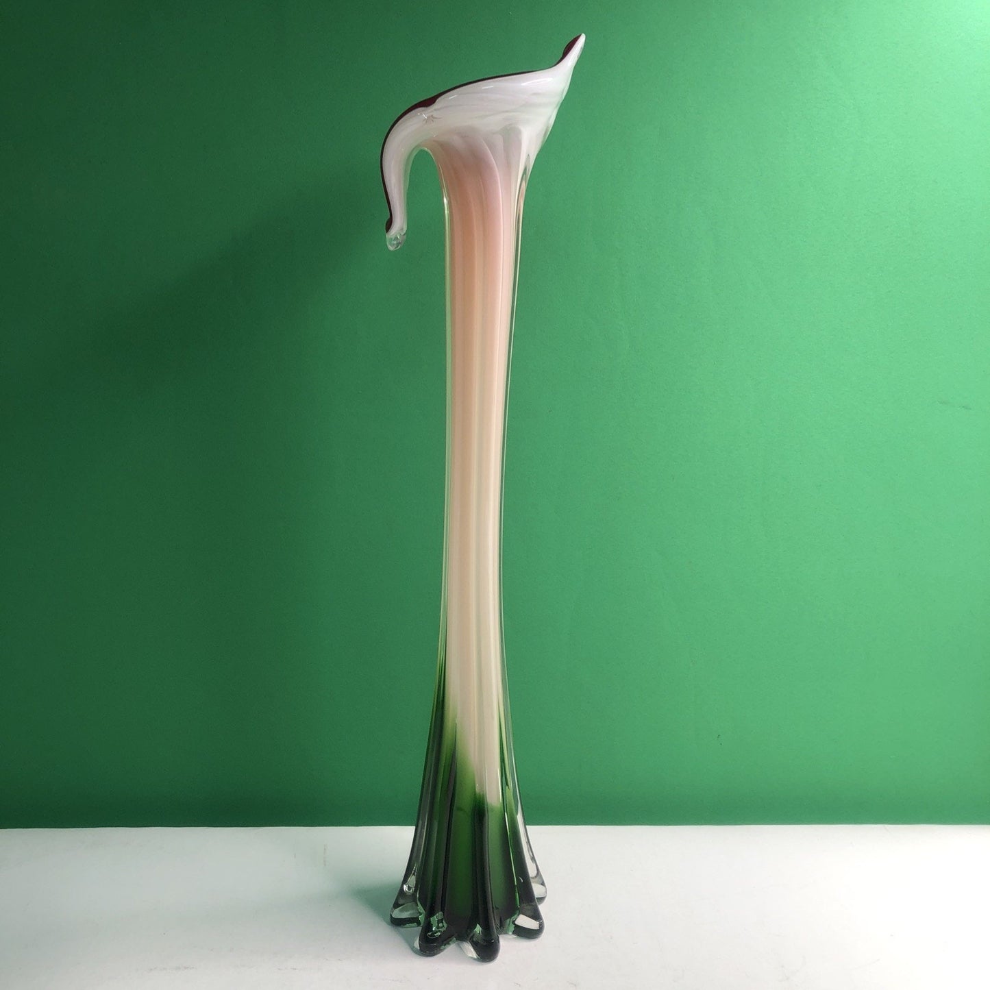 Jack in the Pulpit Calla Lily HandBlown Glass Vase Murano Style Red Orange Green
