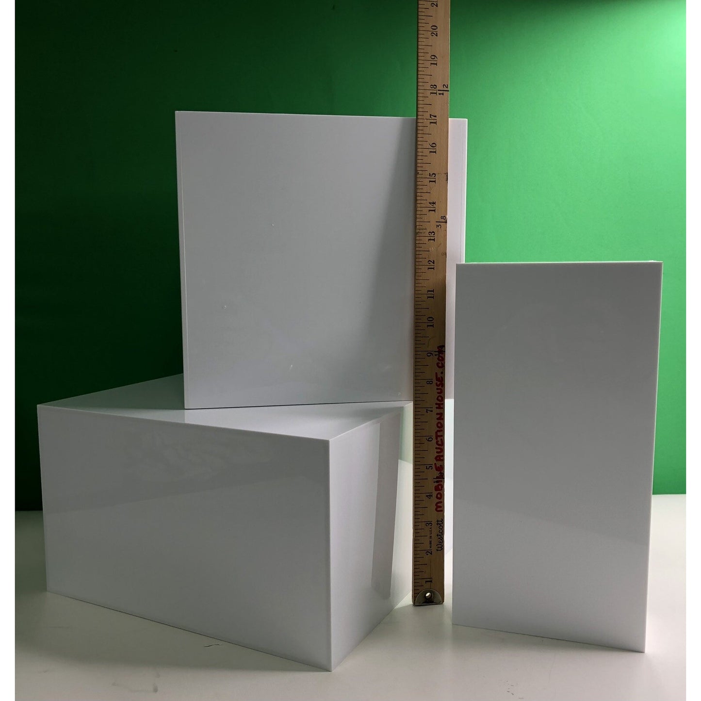 INSIGHT Six Sided ACRYLIC BOX SET Glossy White Store Displays Stands 3 Piece NEW
